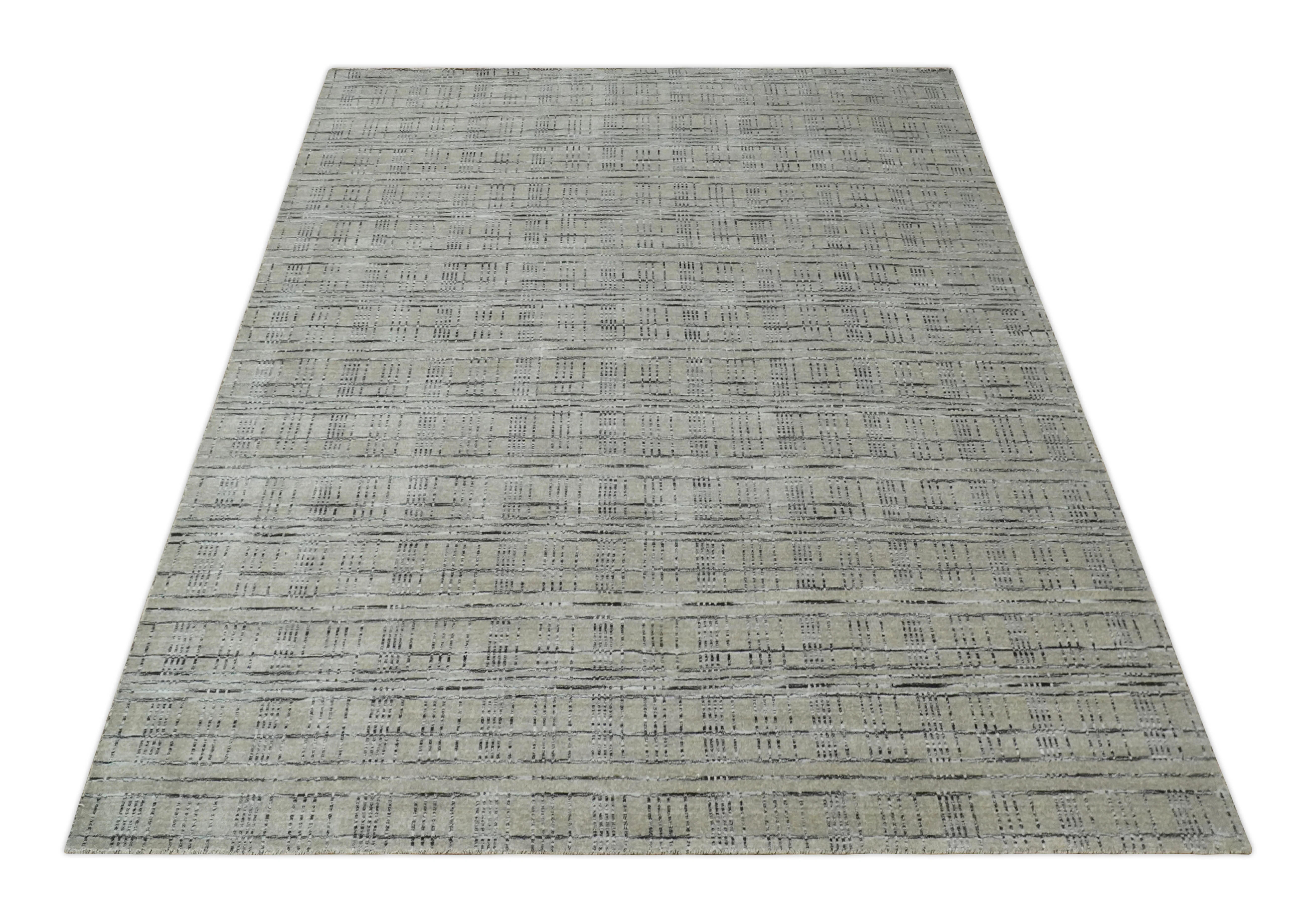 Checkered 8x10 Hand Made Gray, Black and Silver Scandinavian Blended Wool Flatwoven Area Rug | KE37 - Image 11