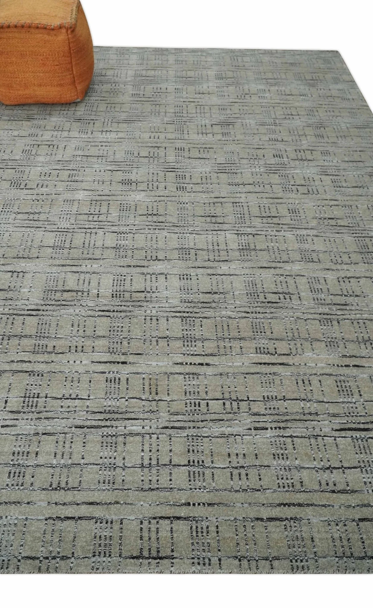 Checkered 8x10 Hand Made Gray, Black and Silver Scandinavian Blended Wool Flatwoven Area Rug | KE37 - Image 3