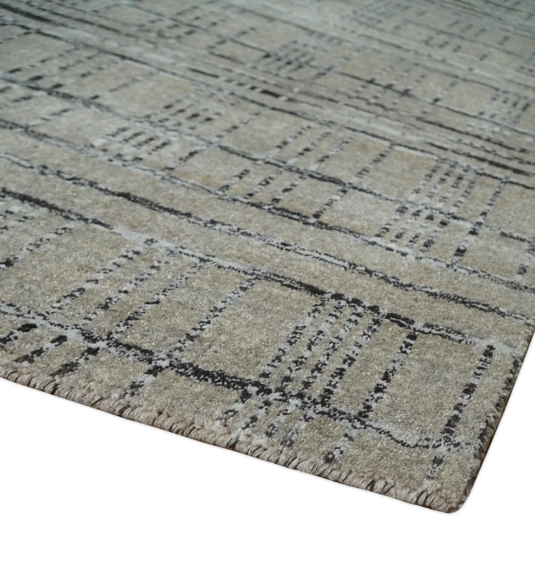 Checkered 8x10 Hand Made Gray, Black and Silver Scandinavian Blended Wool Flatwoven Area Rug | KE37 - Image 5