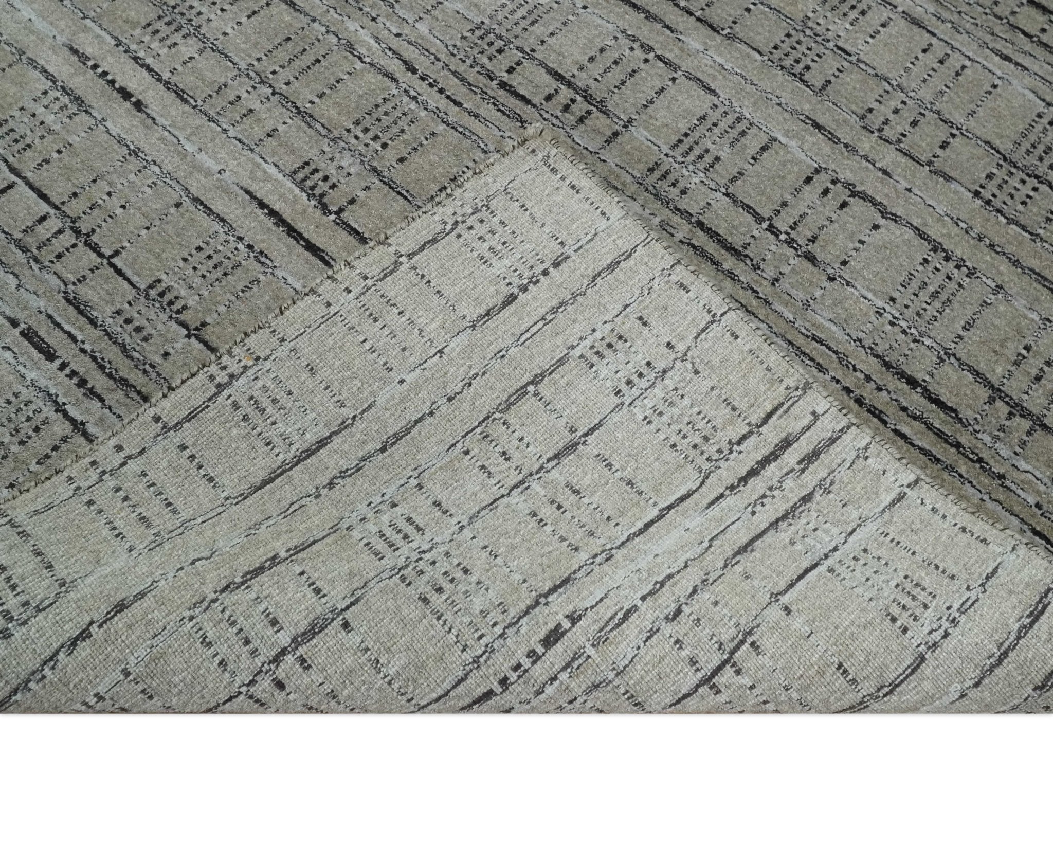 Checkered 8x10 Hand Made Gray, Black and Silver Scandinavian Blended Wool Flatwoven Area Rug | KE37 - Image 7