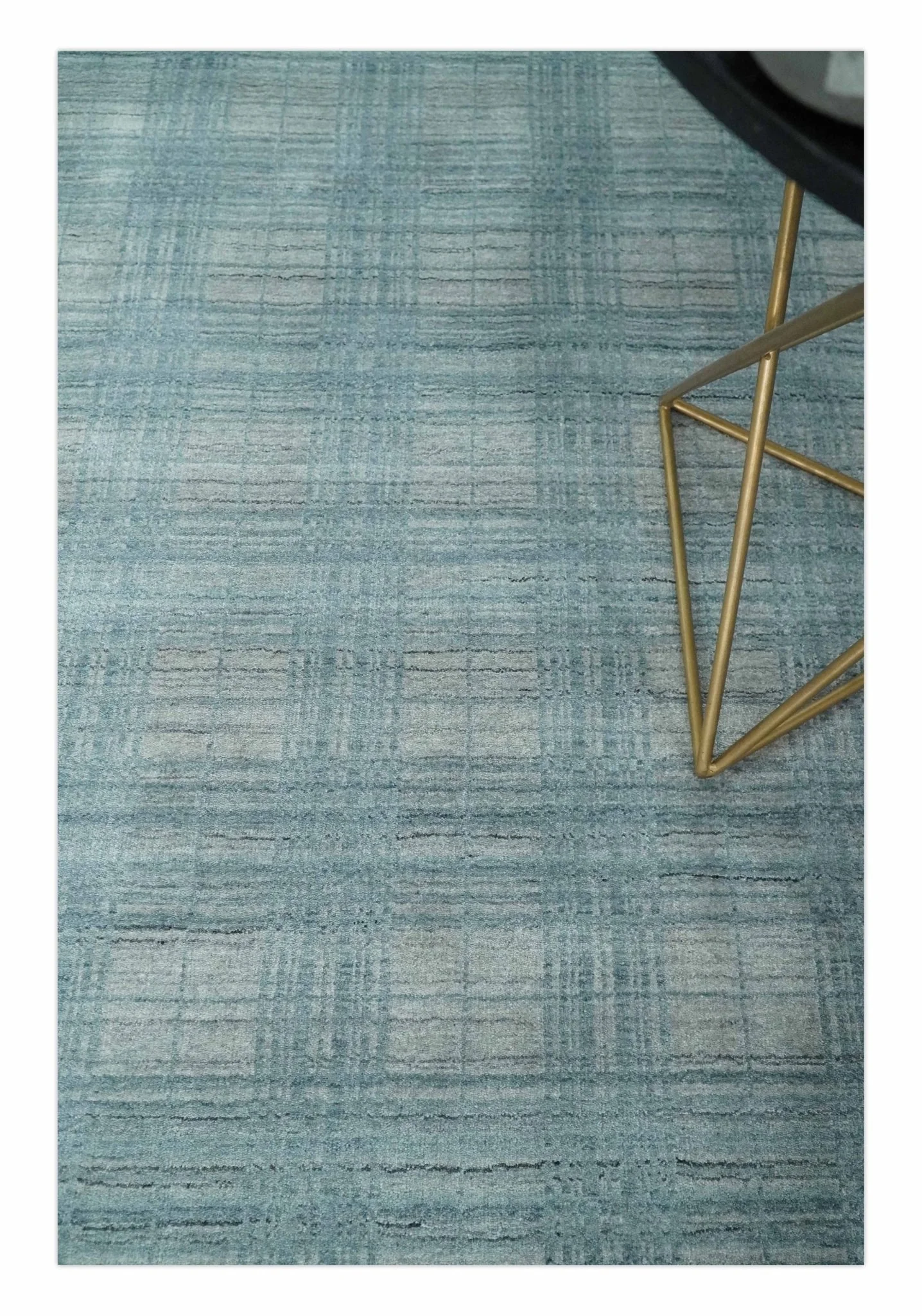 Checkered Blue and Gray Scandinavian 8x10 Hand Made Blended Wool Flatwoven Area Rug | KE26 - Image 2