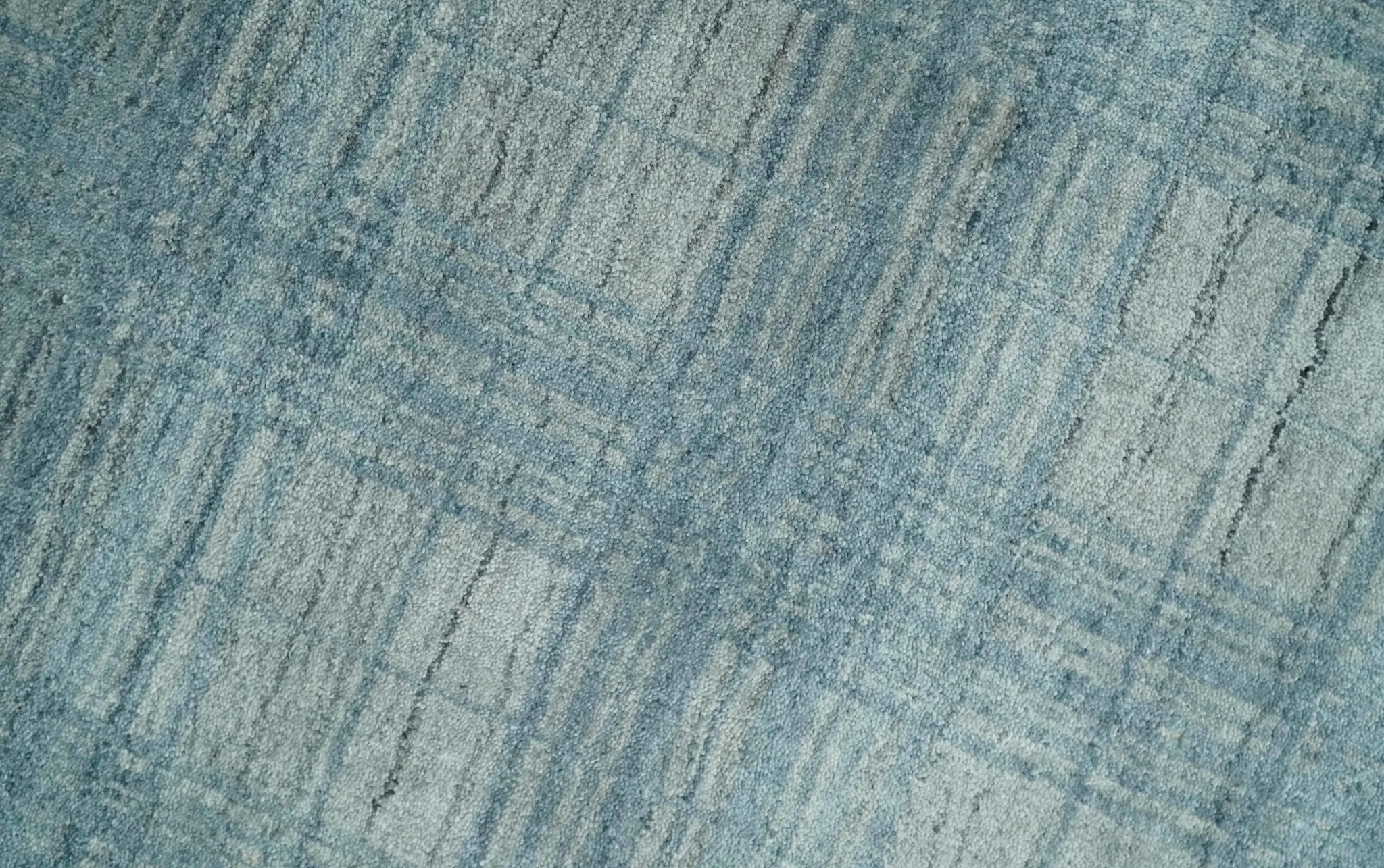 Checkered Blue and Gray Scandinavian 8x10 Hand Made Blended Wool Flatwoven Area Rug | KE26 - Image 4