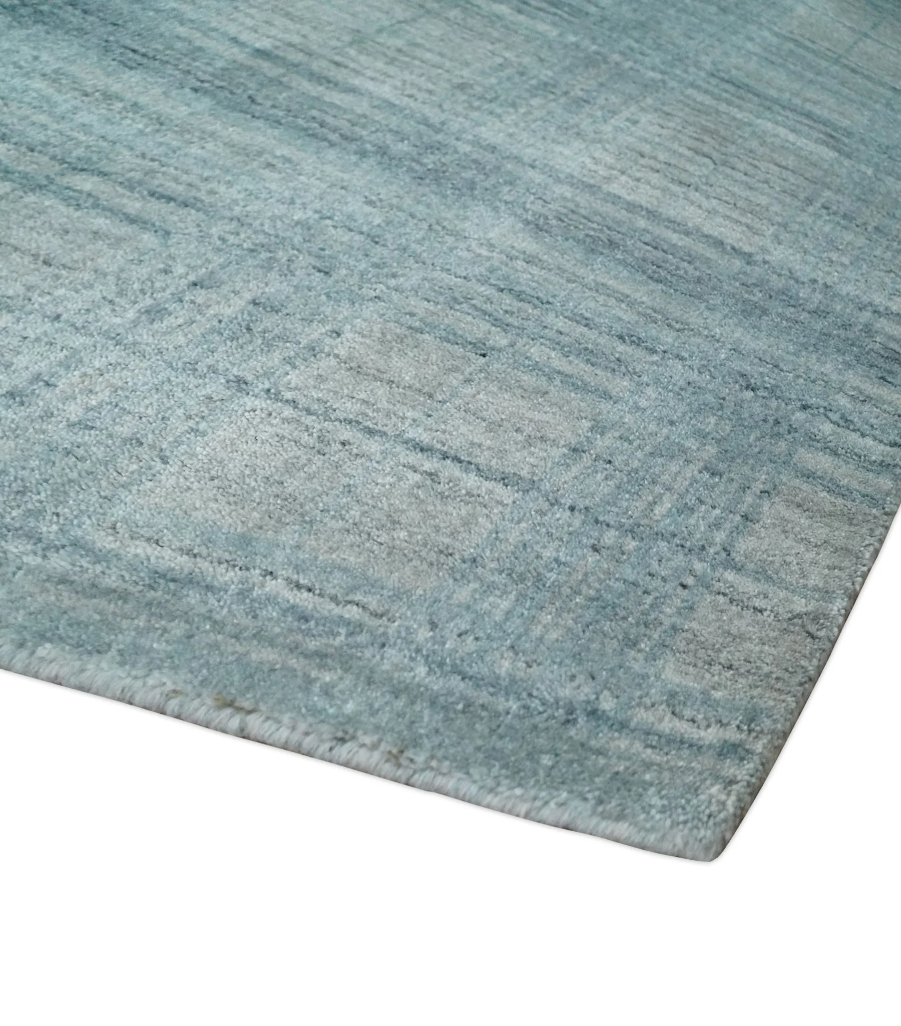 Checkered Blue and Gray Scandinavian 8x10 Hand Made Blended Wool Flatwoven Area Rug | KE26 - Image 5