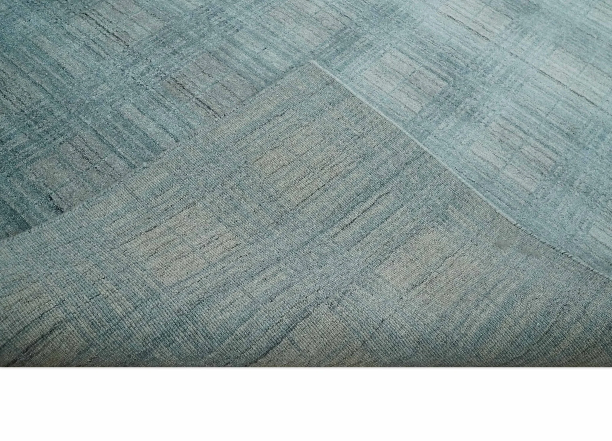 Checkered Blue and Gray Scandinavian 8x10 Hand Made Blended Wool Flatwoven Area Rug | KE26 - Image 7