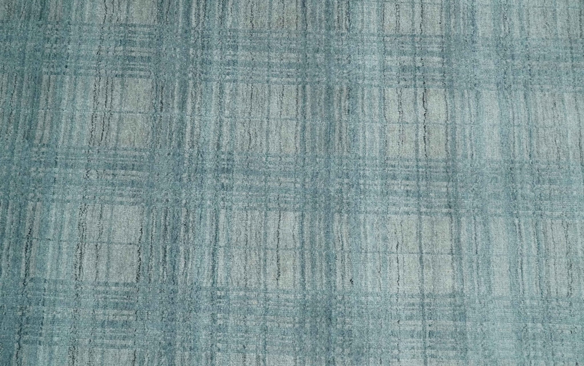 Checkered Blue and Gray Scandinavian 8x10 Hand Made Blended Wool Flatwoven Area Rug | KE26 - Image 9