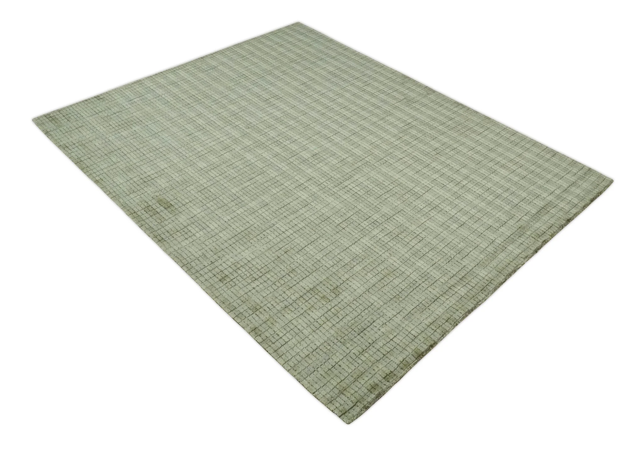 Checkered Olive Green & Beige Scandinavian 8x10 Hand Made Blended Wool Flatwoven Area Rug | KE19 - Image 10