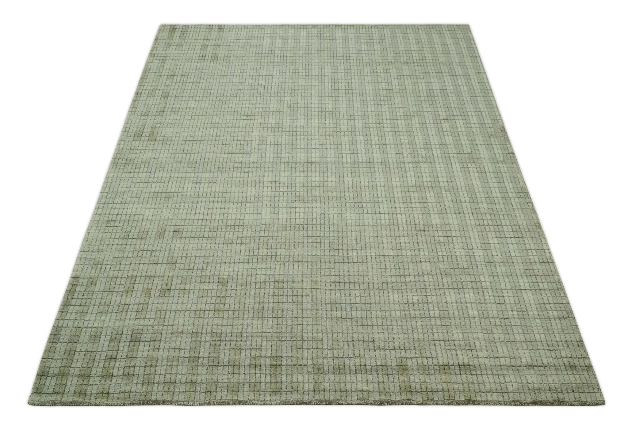 Checkered Olive Green & Beige Scandinavian 8x10 Hand Made Blended Wool Flatwoven Area Rug | KE19 - Image 11