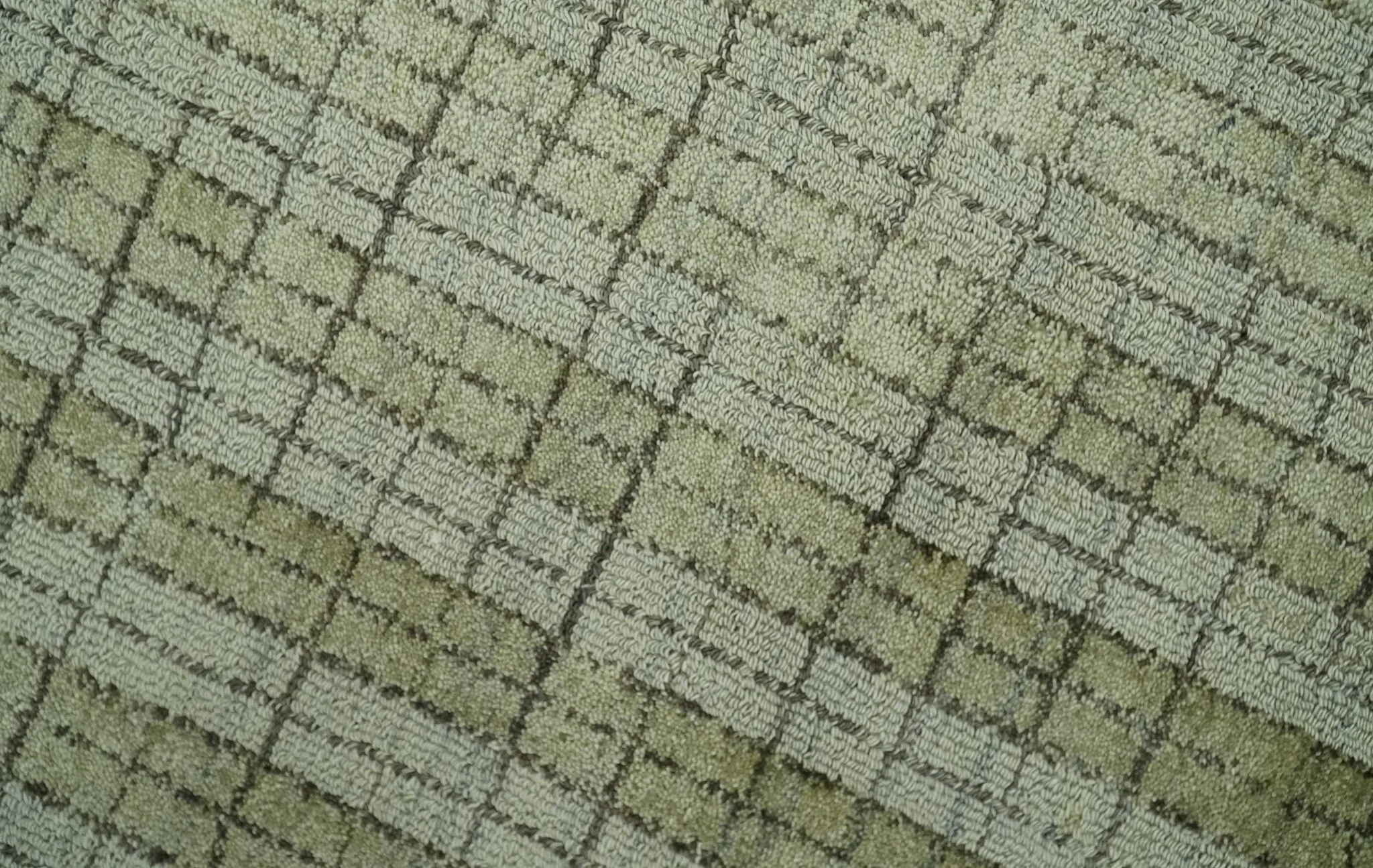 Checkered Olive Green & Beige Scandinavian 8x10 Hand Made Blended Wool Flatwoven Area Rug | KE19 - Image 2