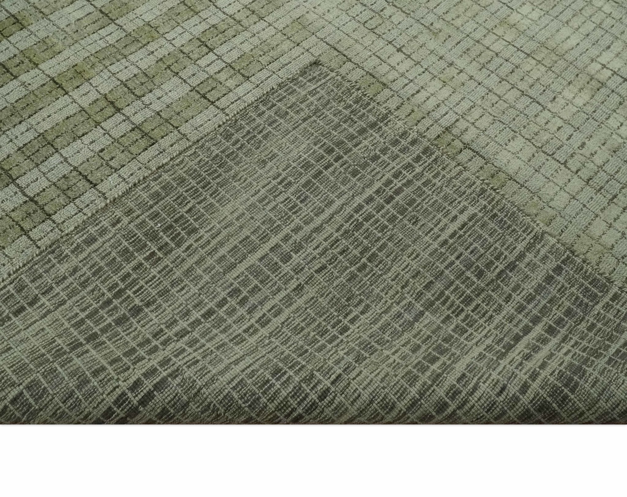 Checkered Olive Green & Beige Scandinavian 8x10 Hand Made Blended Wool Flatwoven Area Rug | KE19 - Image 7