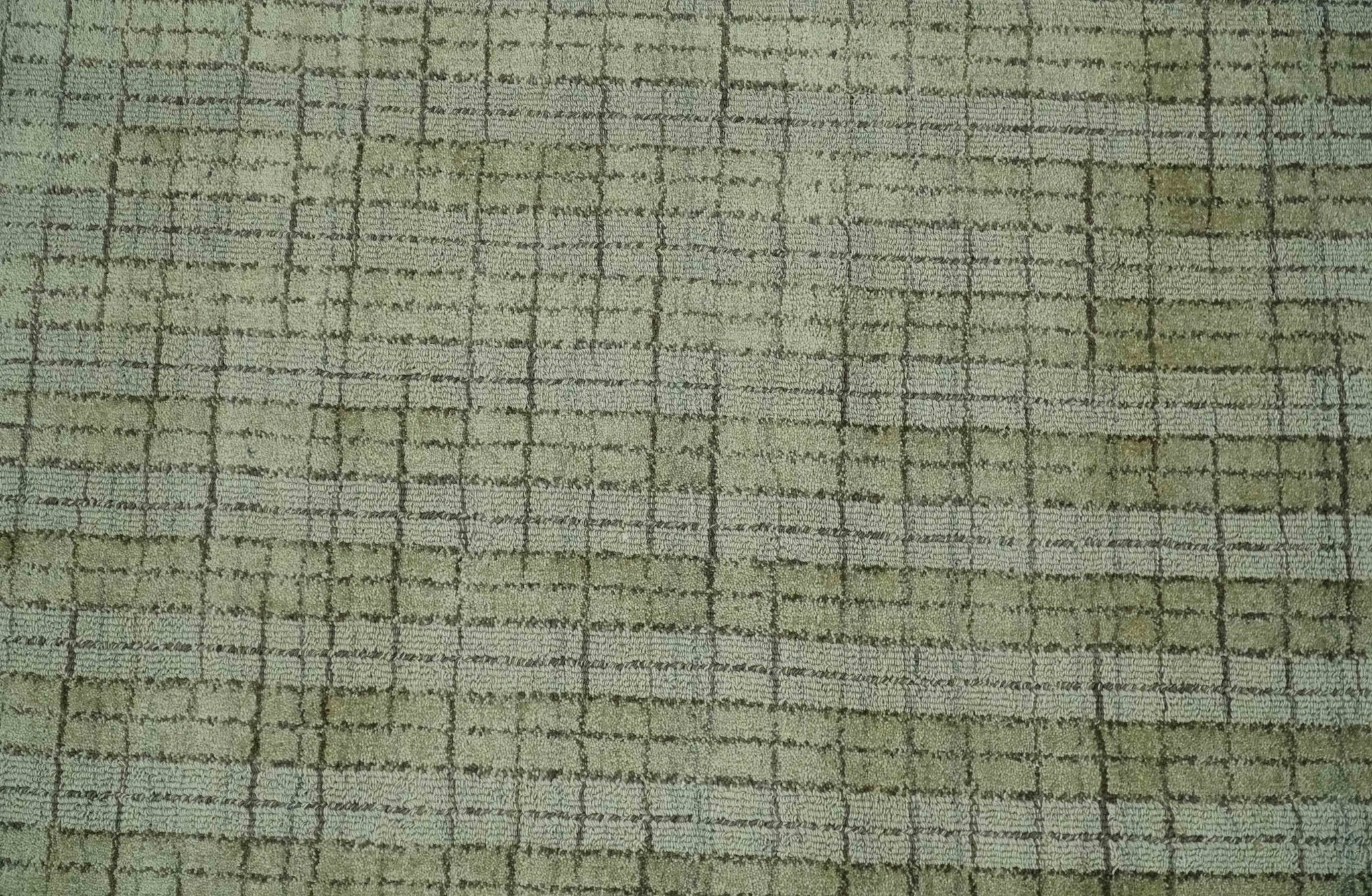Checkered Olive Green & Beige Scandinavian 8x10 Hand Made Blended Wool Flatwoven Area Rug | KE19 - Image 9