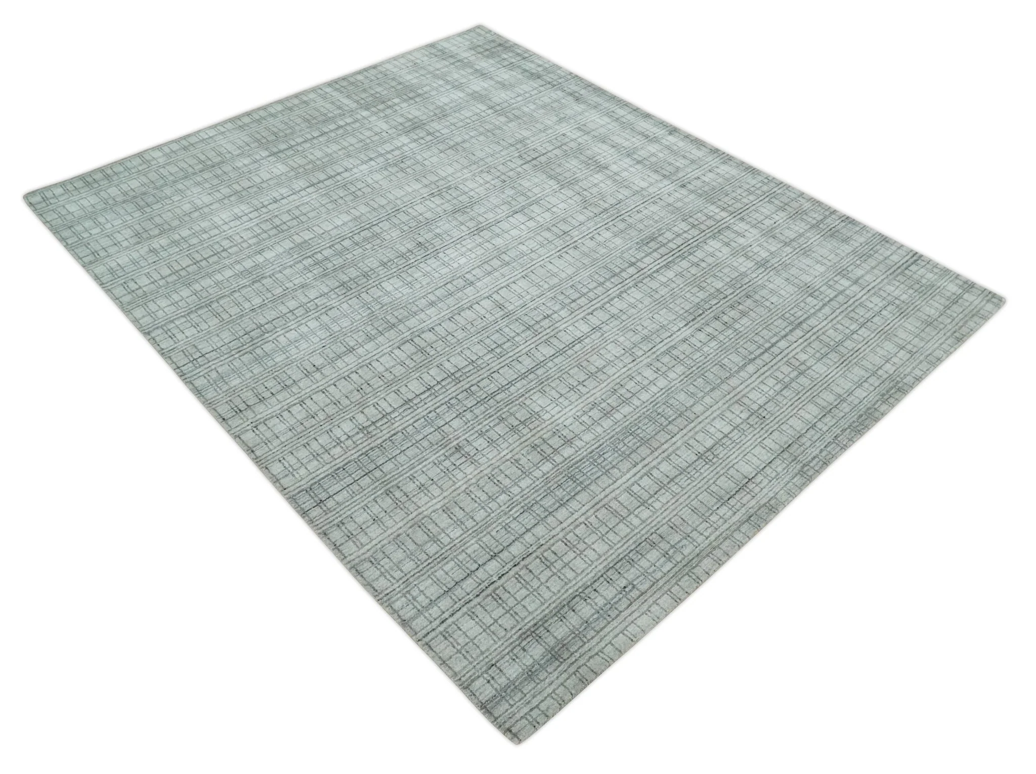 Checkered Silver, Brown and Gray Scandinavian 8x10 Hand Made Blended Wool Flatwoven Area Rug | KE31 - Image 10