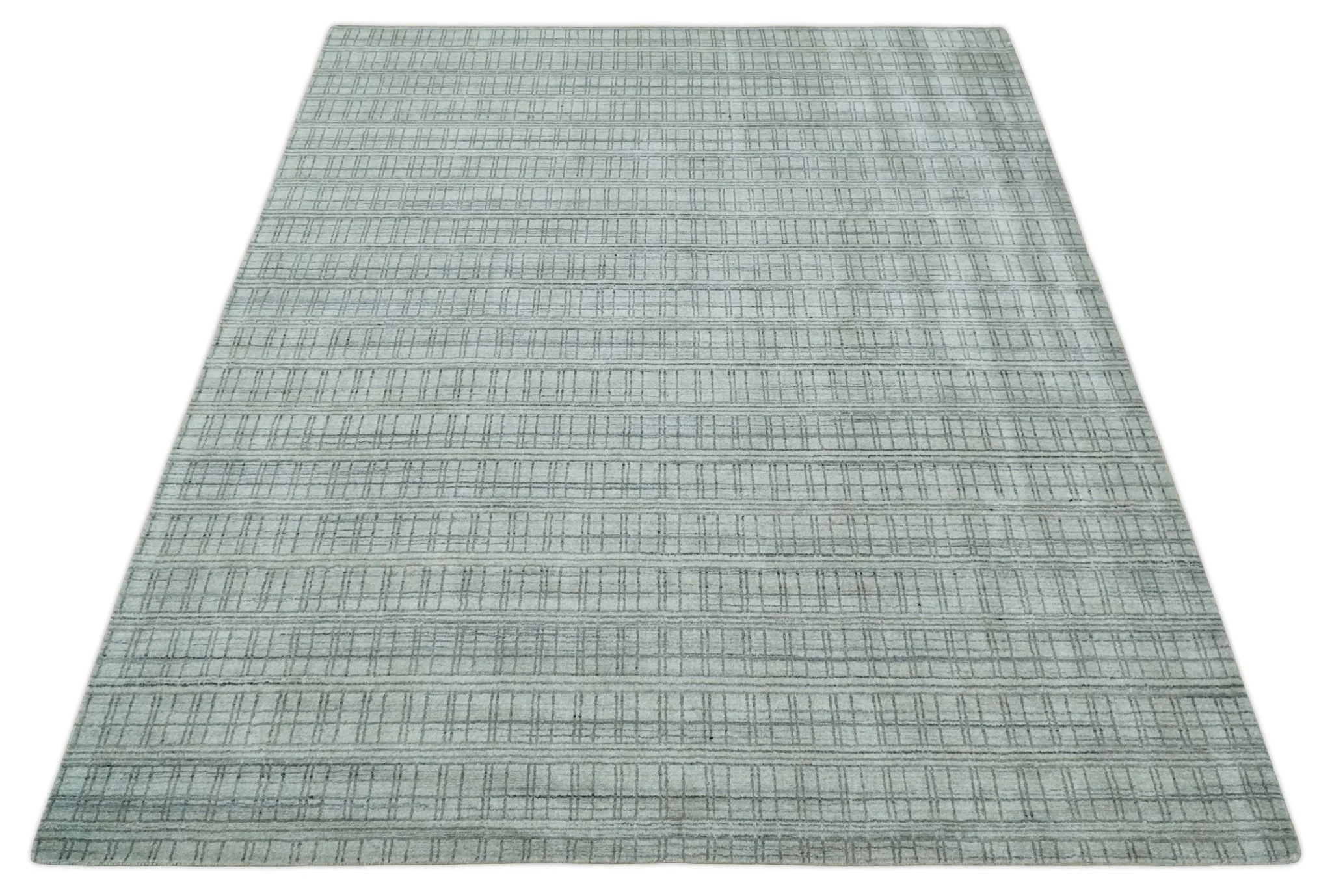 Checkered Silver, Brown and Gray Scandinavian 8x10 Hand Made Blended Wool Flatwoven Area Rug | KE31 - Image 11