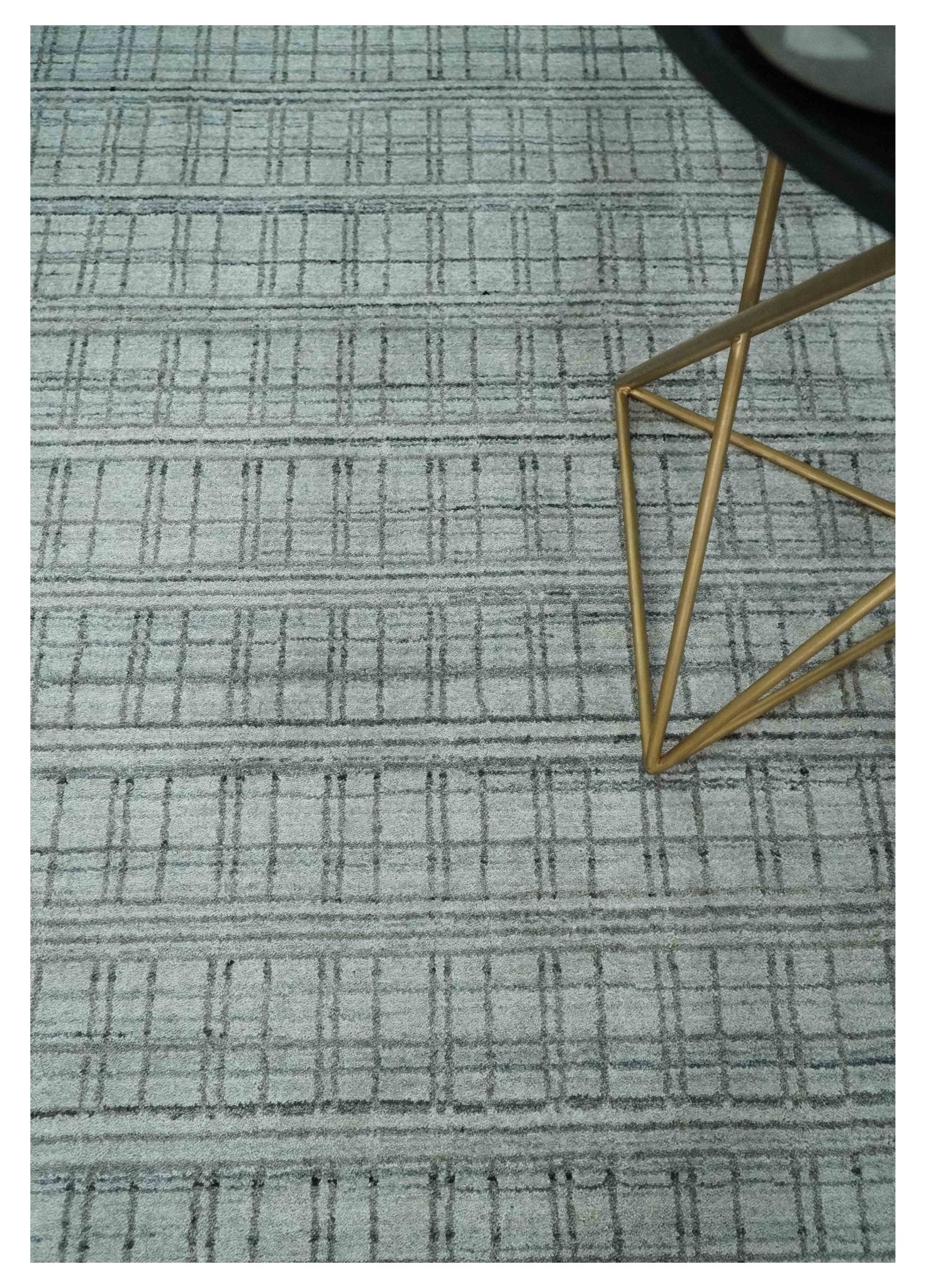 Checkered Silver, Brown and Gray Scandinavian 8x10 Hand Made Blended Wool Flatwoven Area Rug | KE31 - Image 2