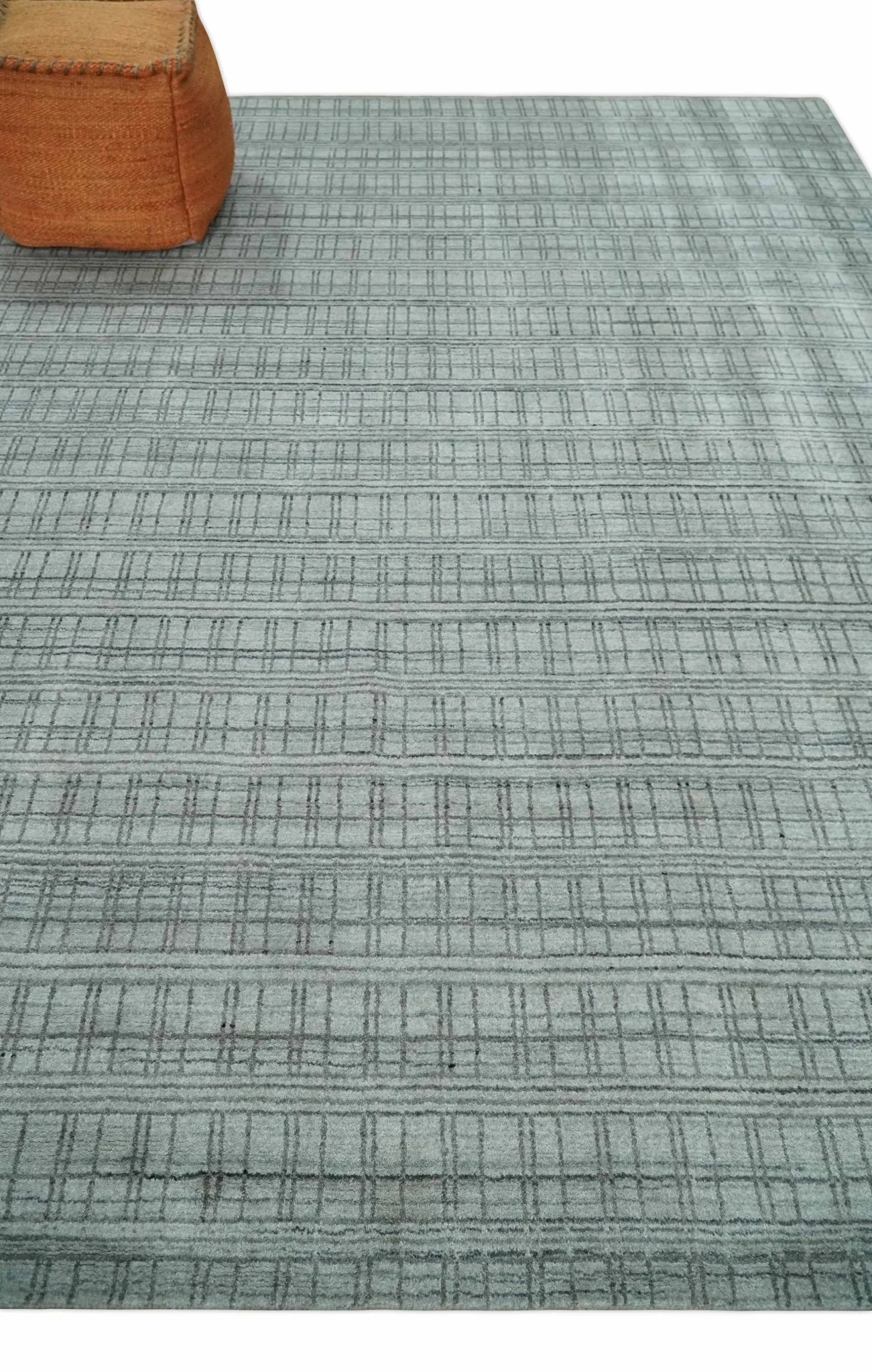 Checkered Silver, Brown and Gray Scandinavian 8x10 Hand Made Blended Wool Flatwoven Area Rug | KE31 - Image 3