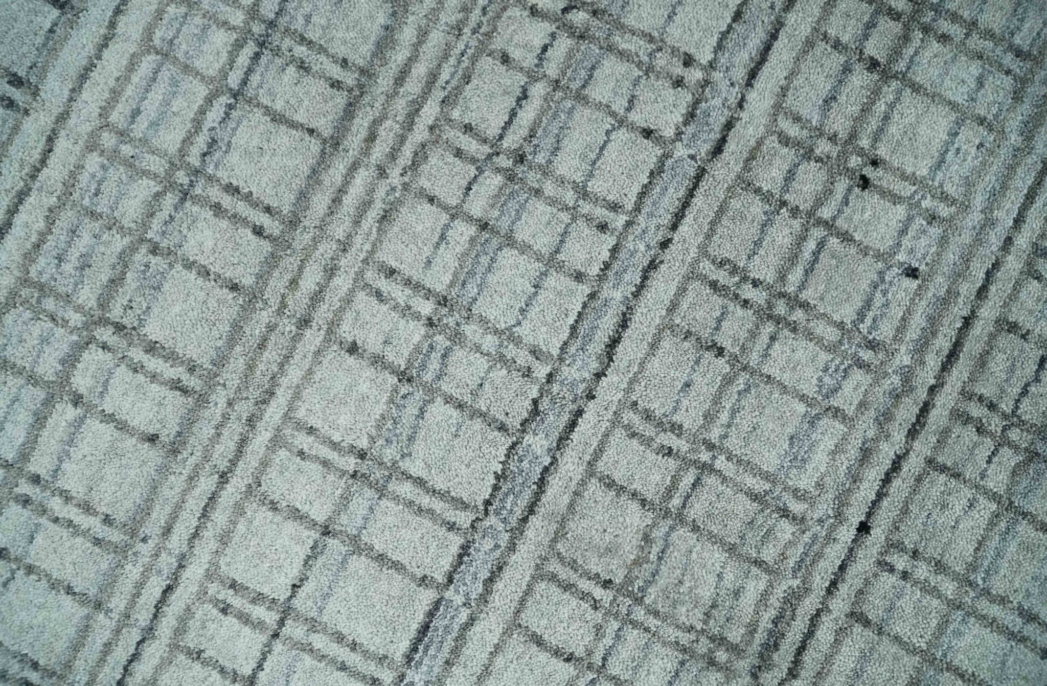 Checkered Silver, Brown and Gray Scandinavian 8x10 Hand Made Blended Wool Flatwoven Area Rug | KE31 - Image 4