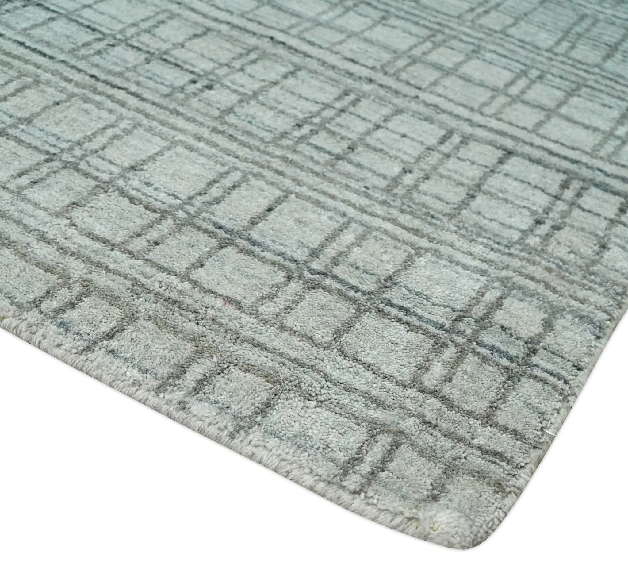 Checkered Silver, Brown and Gray Scandinavian 8x10 Hand Made Blended Wool Flatwoven Area Rug | KE31 - Image 5