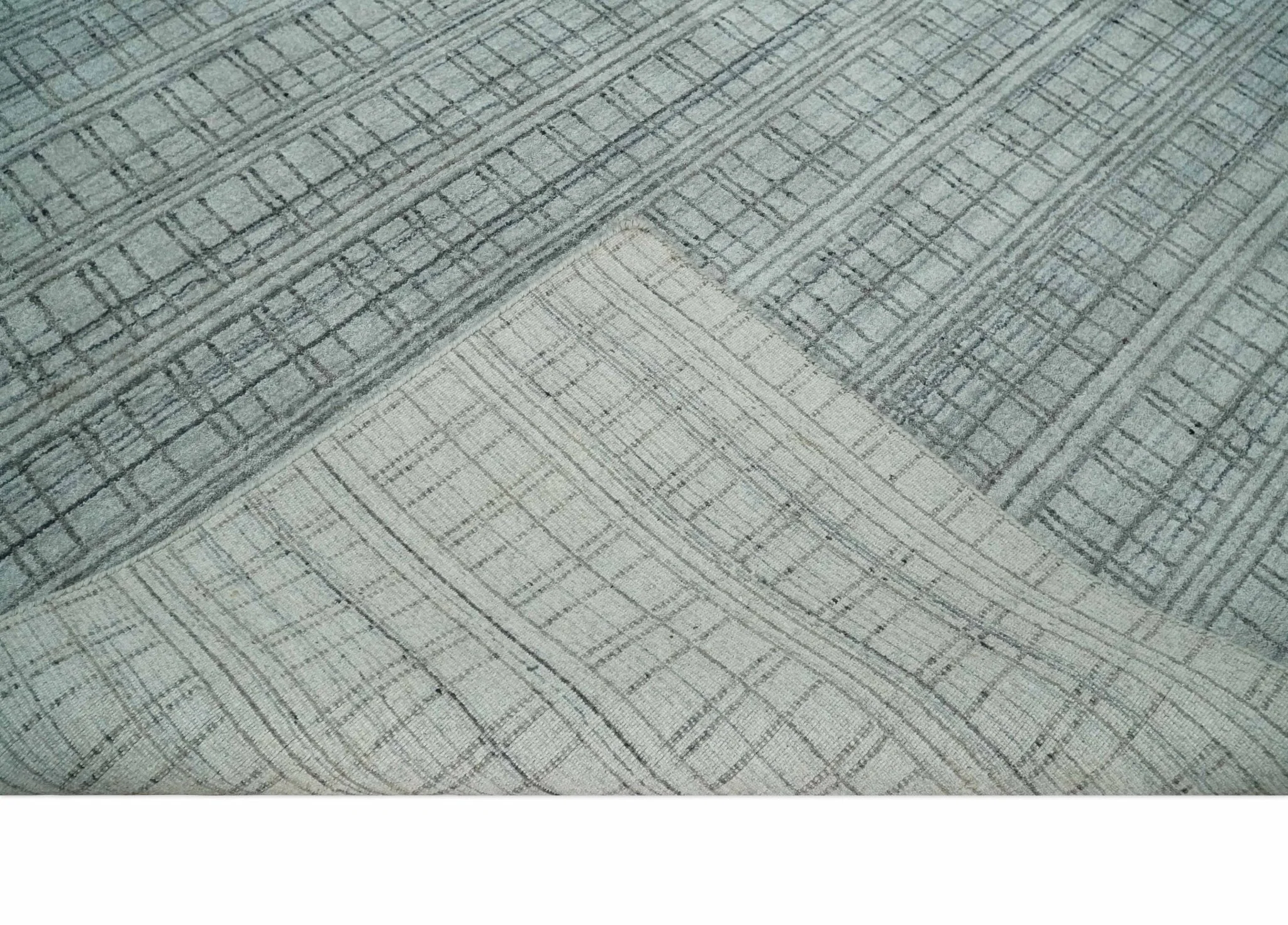 Checkered Silver, Brown and Gray Scandinavian 8x10 Hand Made Blended Wool Flatwoven Area Rug | KE31 - Image 7