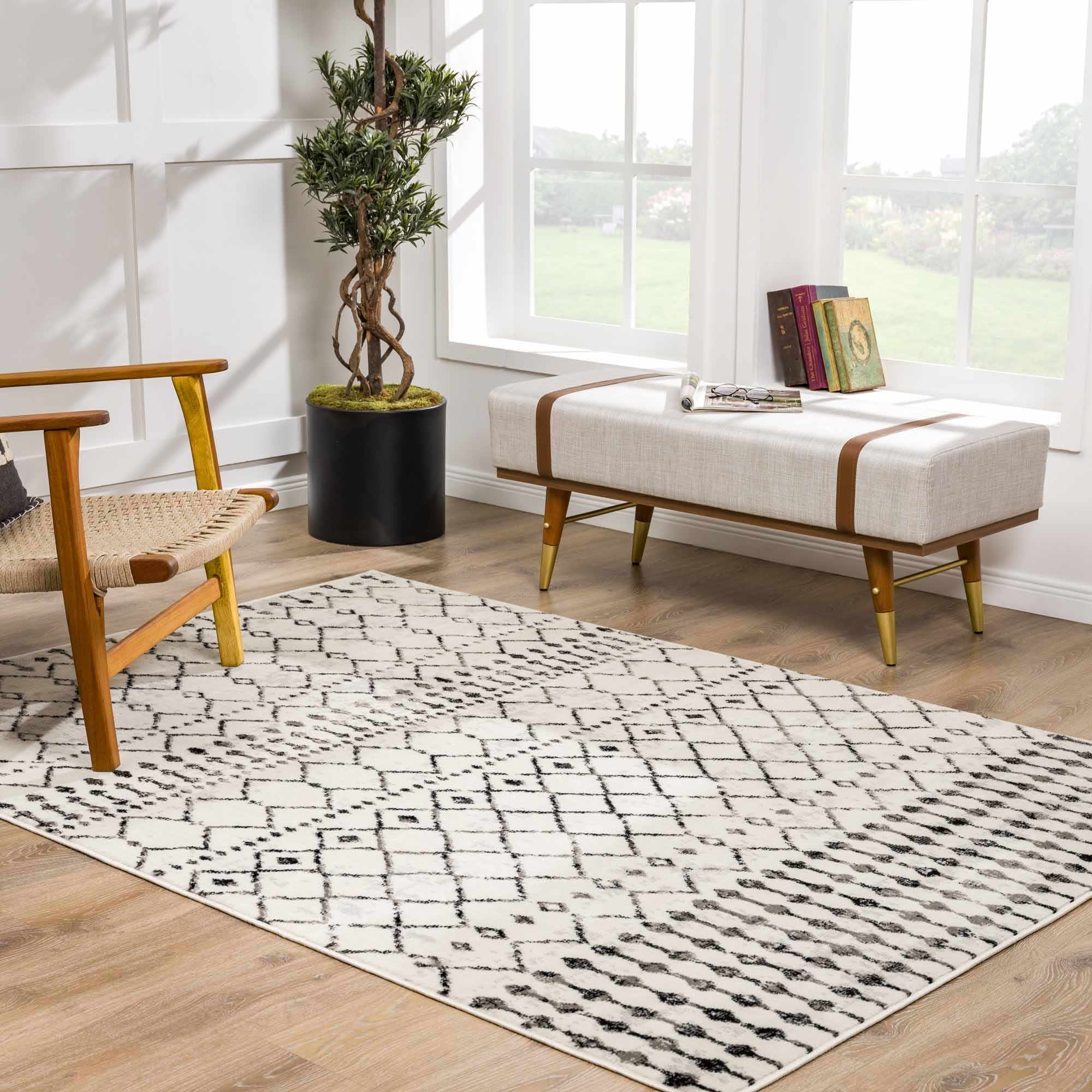 Geometrical chevron design Beige and Charcoal Tribal Trellis Multi Size Area Rug - Image 3