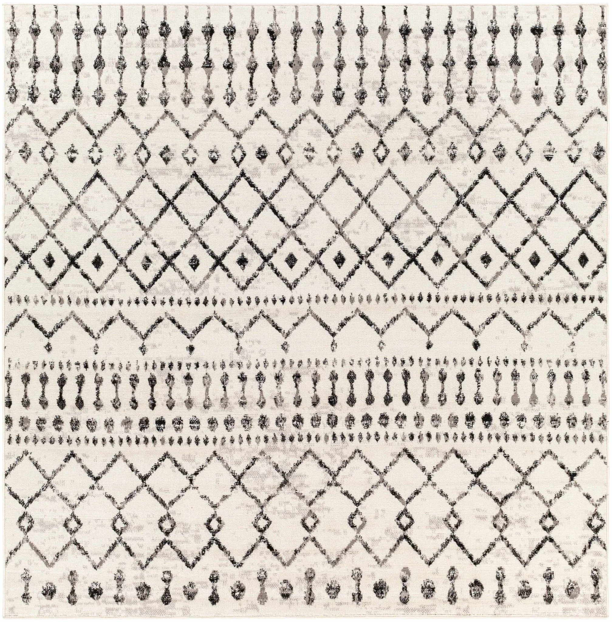 Geometrical chevron design Beige and Charcoal Tribal Trellis Multi Size Area Rug - Image 4