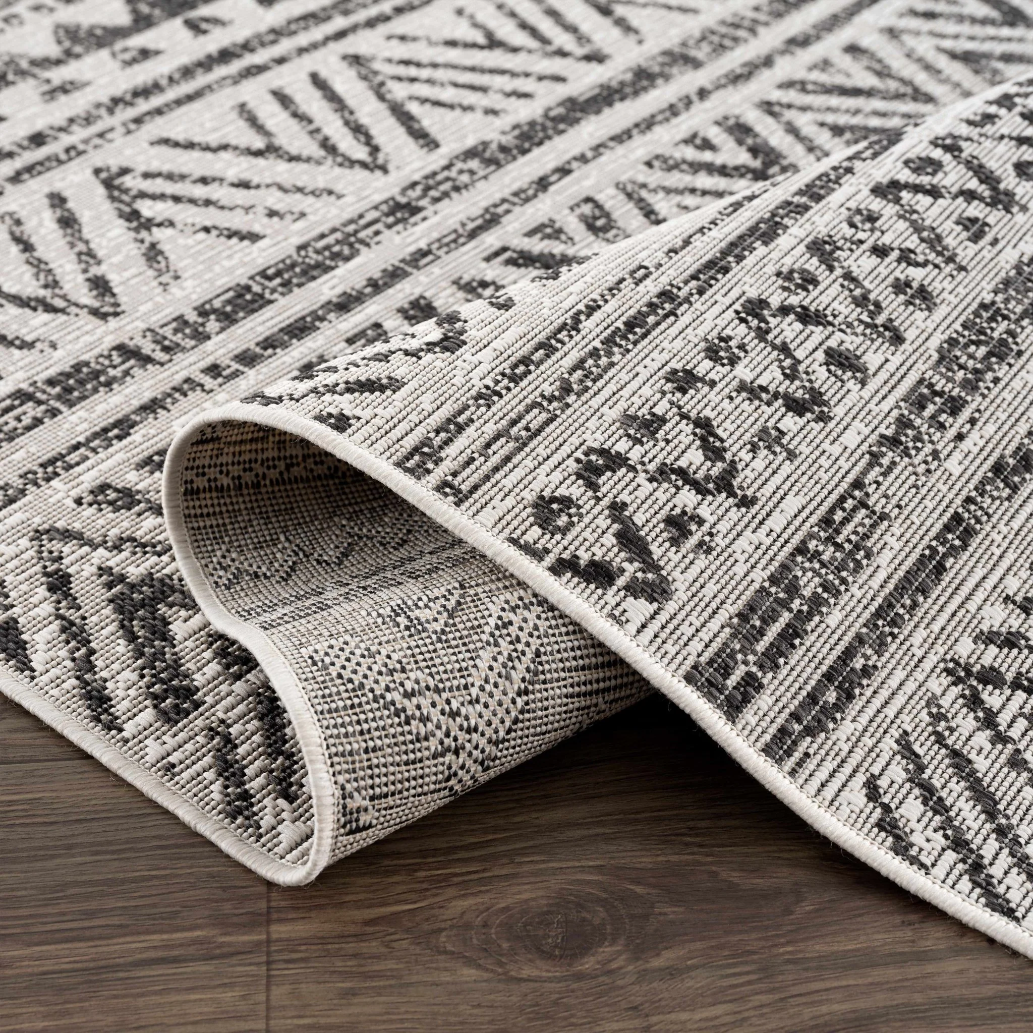 Modern Stripes Chevron Design Ivory and Charcoal Outdoor Safe Area Rug - Image 12