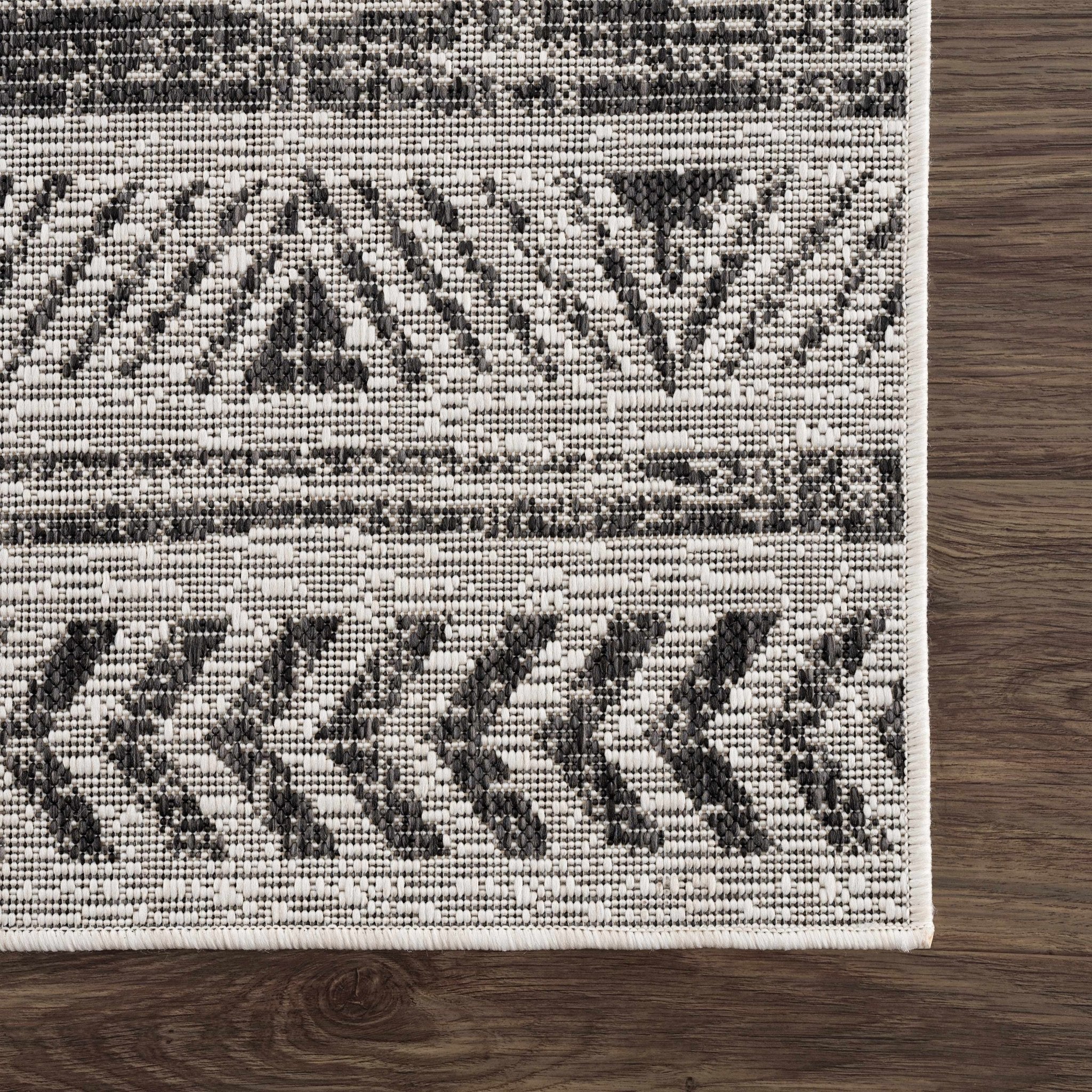 Modern Stripes Chevron Design Ivory and Charcoal Outdoor Safe Area Rug - Image 13
