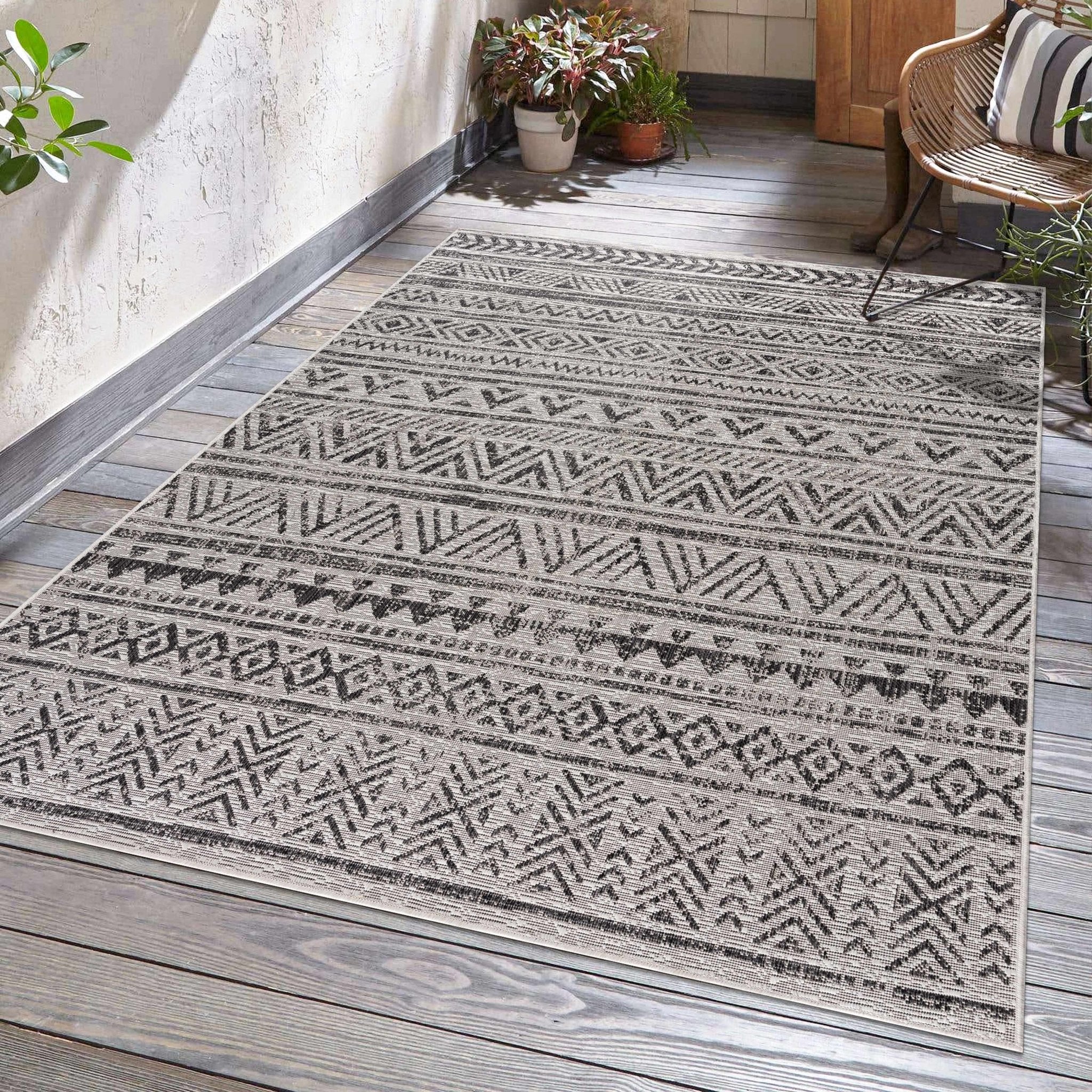 Modern Stripes Chevron Design Ivory and Charcoal Outdoor Safe Area Rug - Image 18