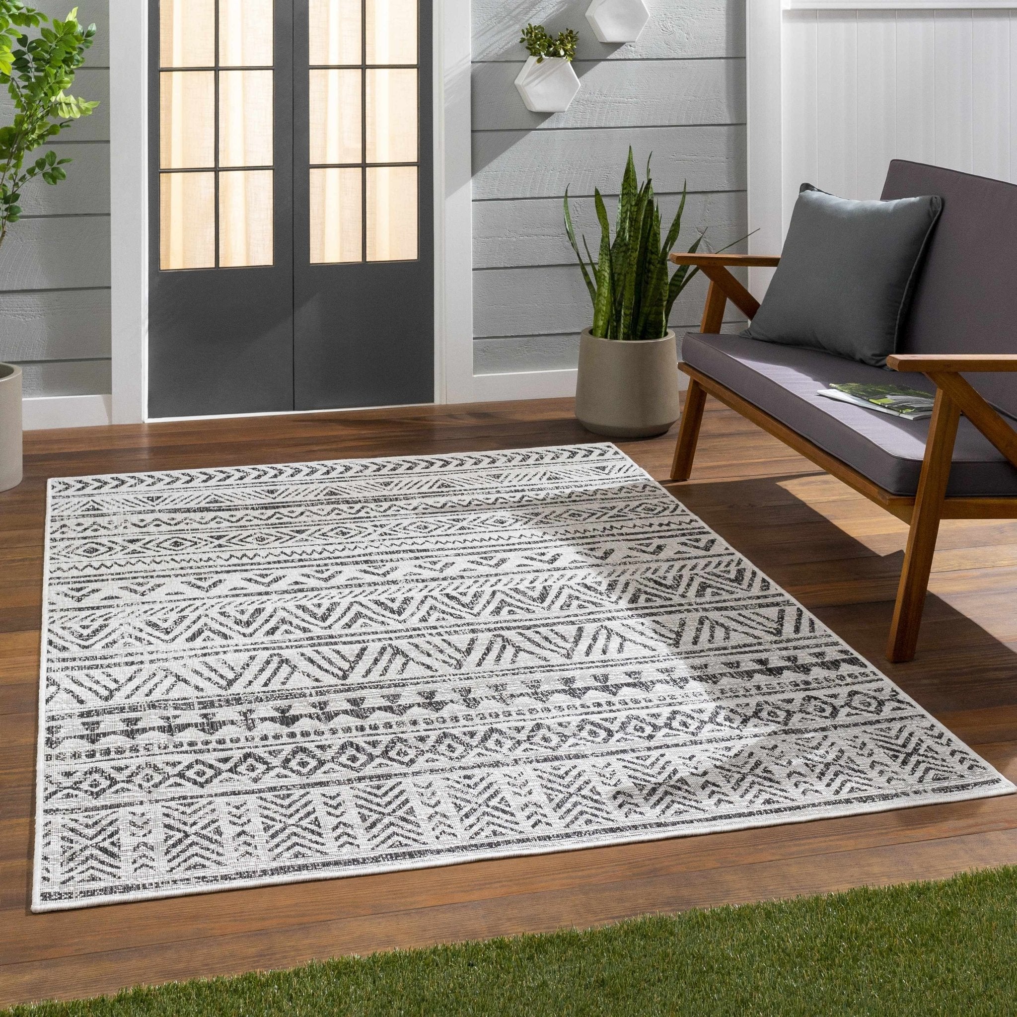 Modern Stripes Chevron Design Ivory and Charcoal Outdoor Safe Area Rug - Image 19