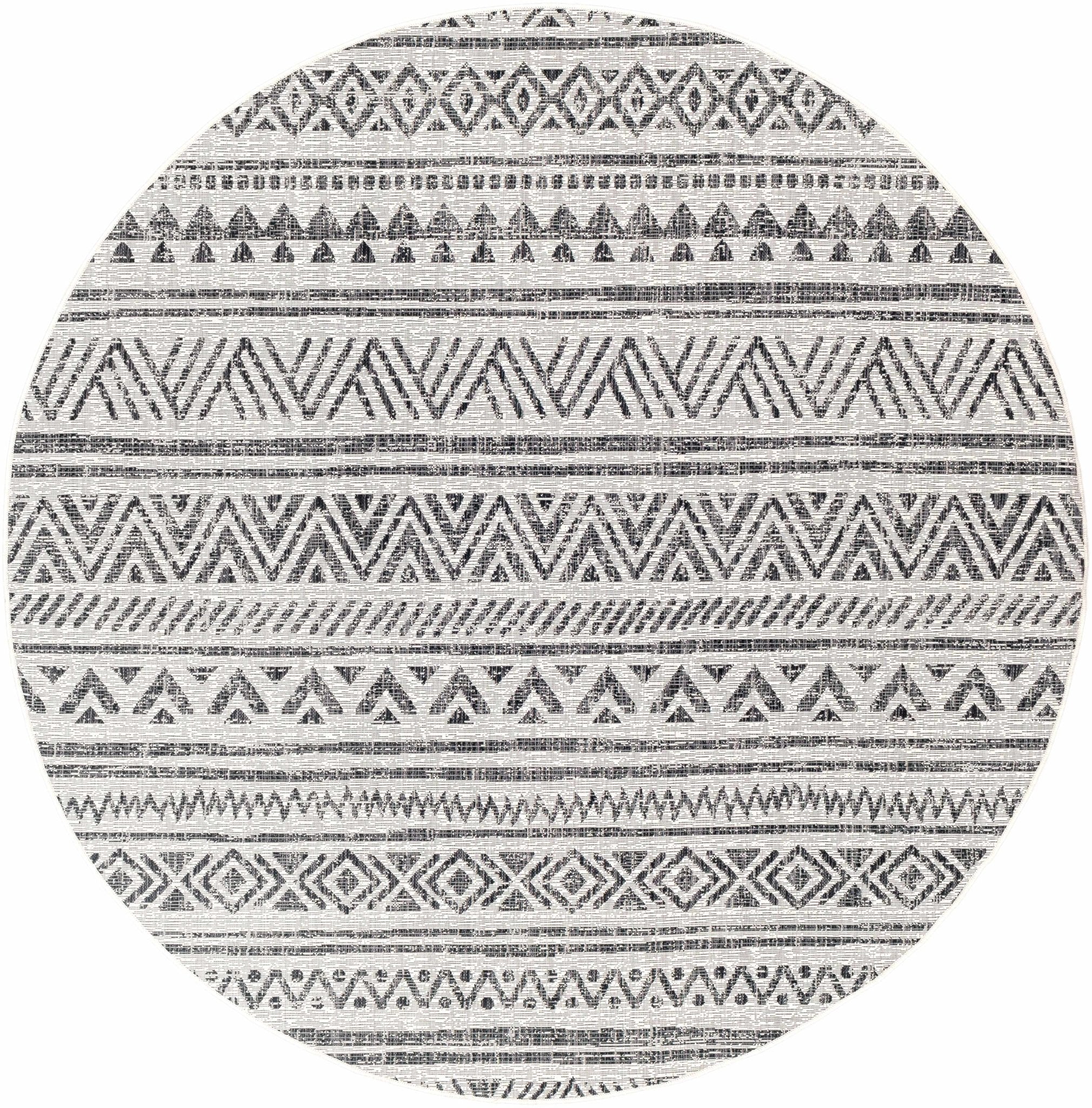 Modern Stripes Chevron Design Ivory and Charcoal Outdoor Safe Area Rug - Image 7
