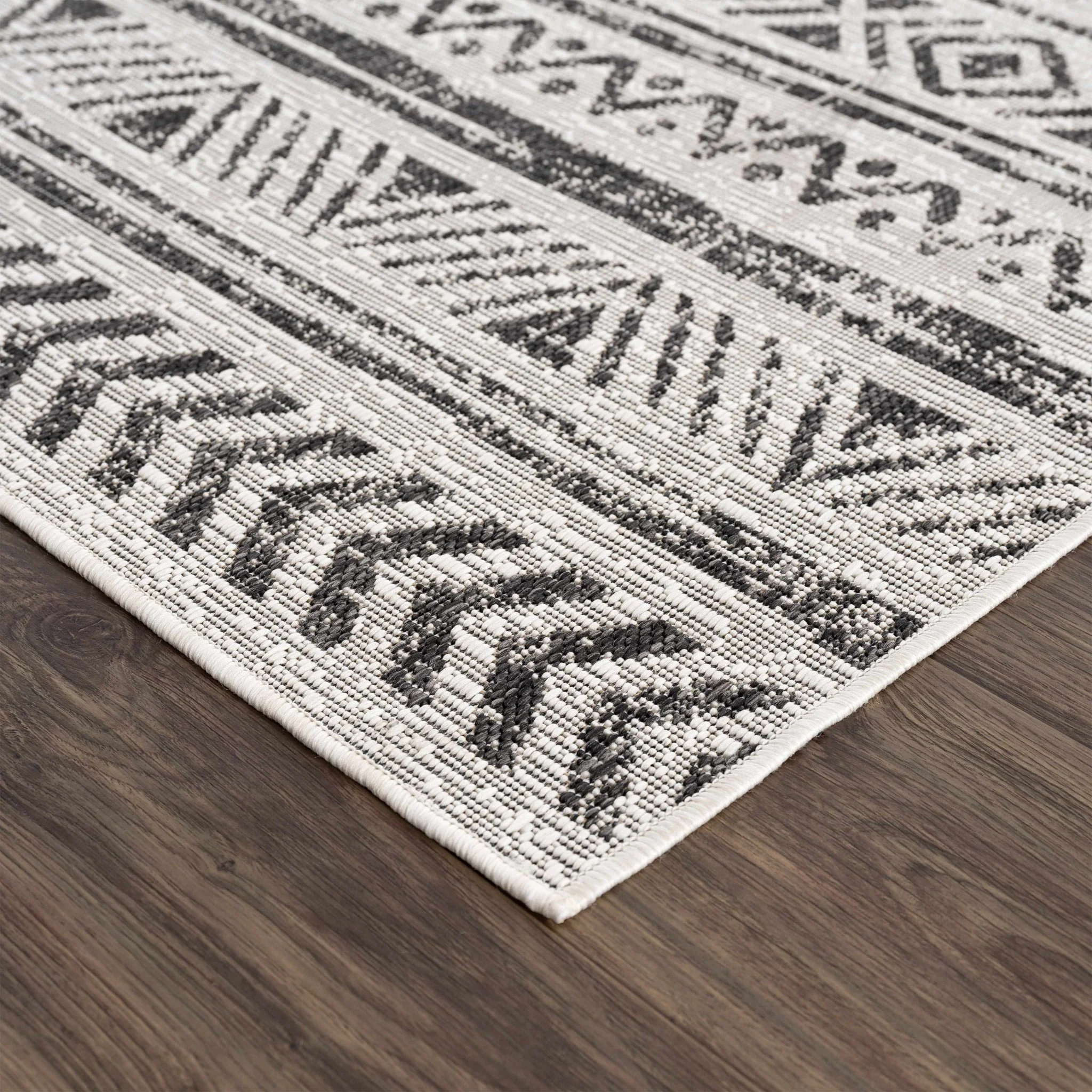 Modern Stripes Chevron Design Ivory and Charcoal Outdoor Safe Area Rug - Image 8