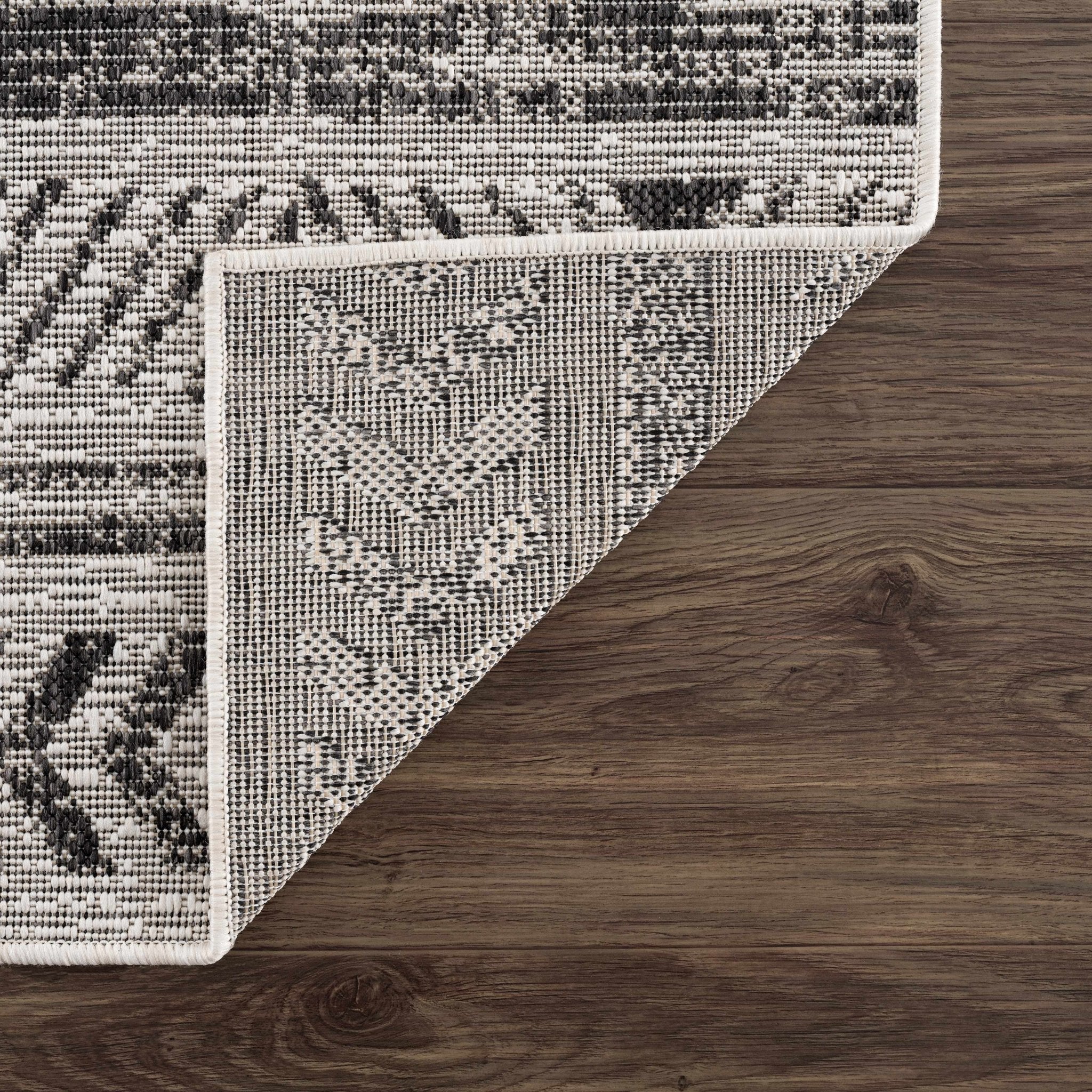Modern Stripes Chevron Design Ivory and Charcoal Outdoor Safe Area Rug - Image 9