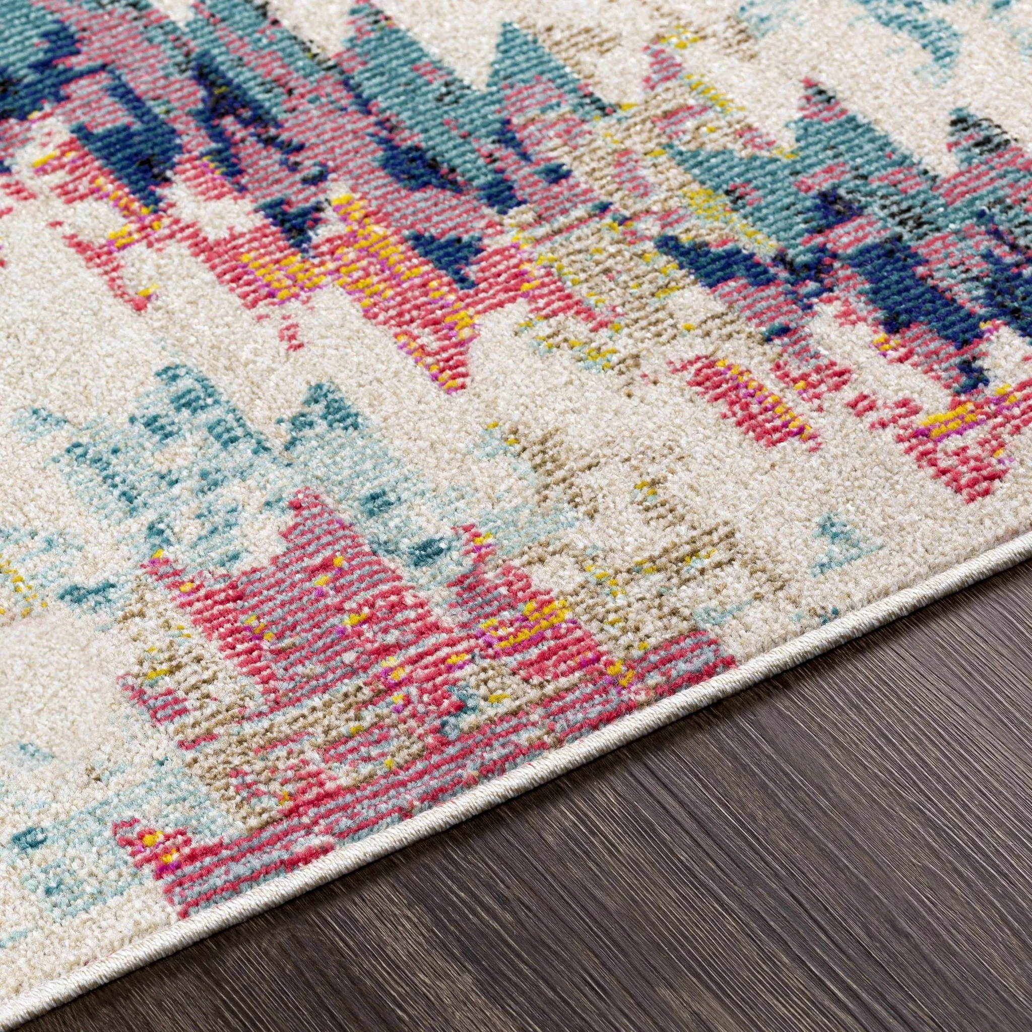 Modern Geometrical Chevron Design Ivory, Pink, Blue and Teal Multi size Rug - Image 11