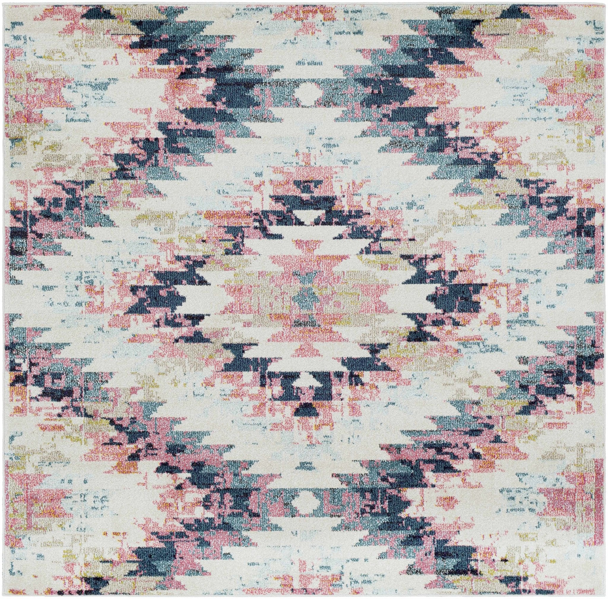 Modern Geometrical Chevron Design Ivory, Pink, Blue and Teal Multi size Rug - Image 16