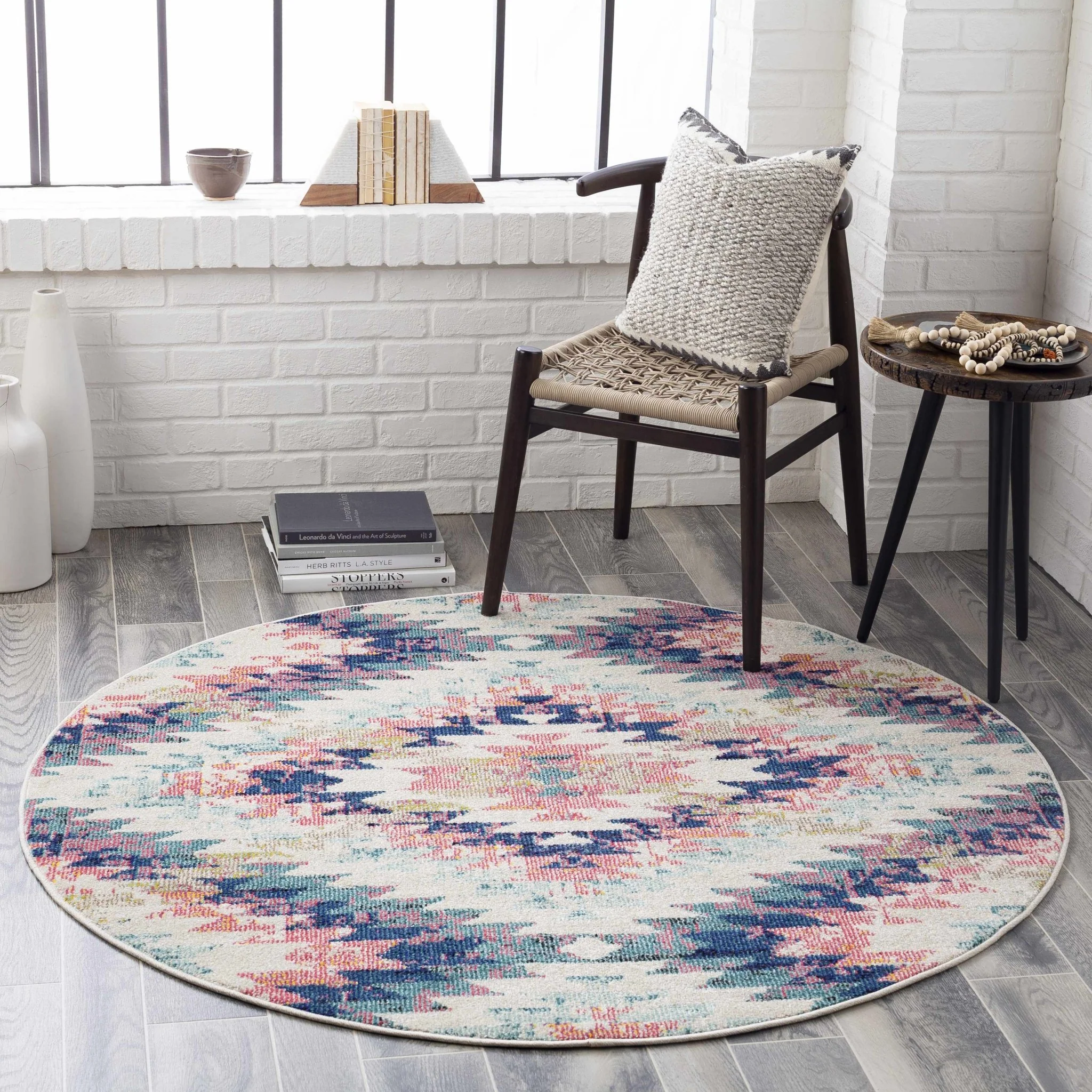 Modern Geometrical Chevron Design Ivory, Pink, Blue and Teal Multi size Rug - Image 3