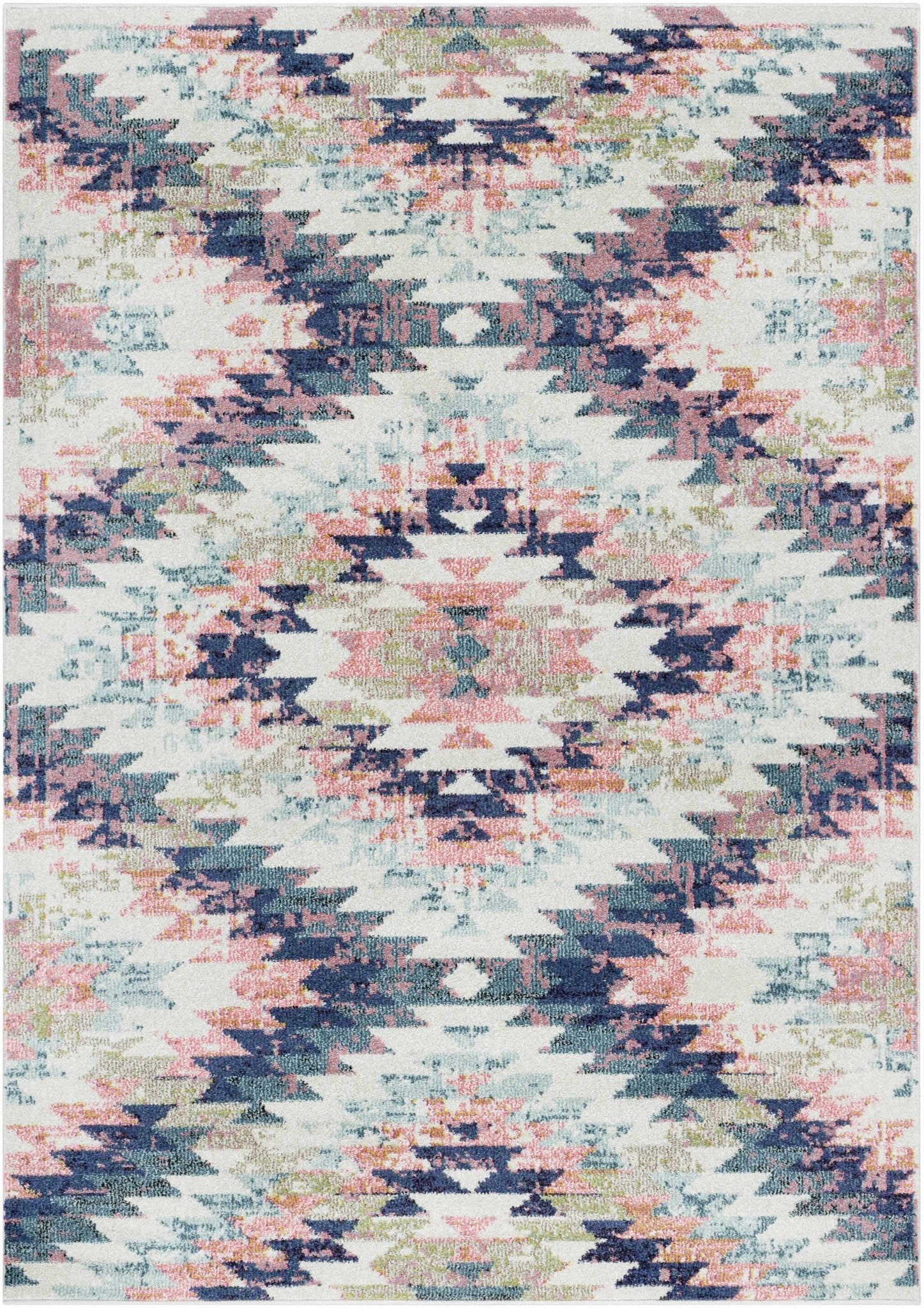 Modern Geometrical Chevron Design Ivory, Pink, Blue and Teal Multi size Rug - Image 5