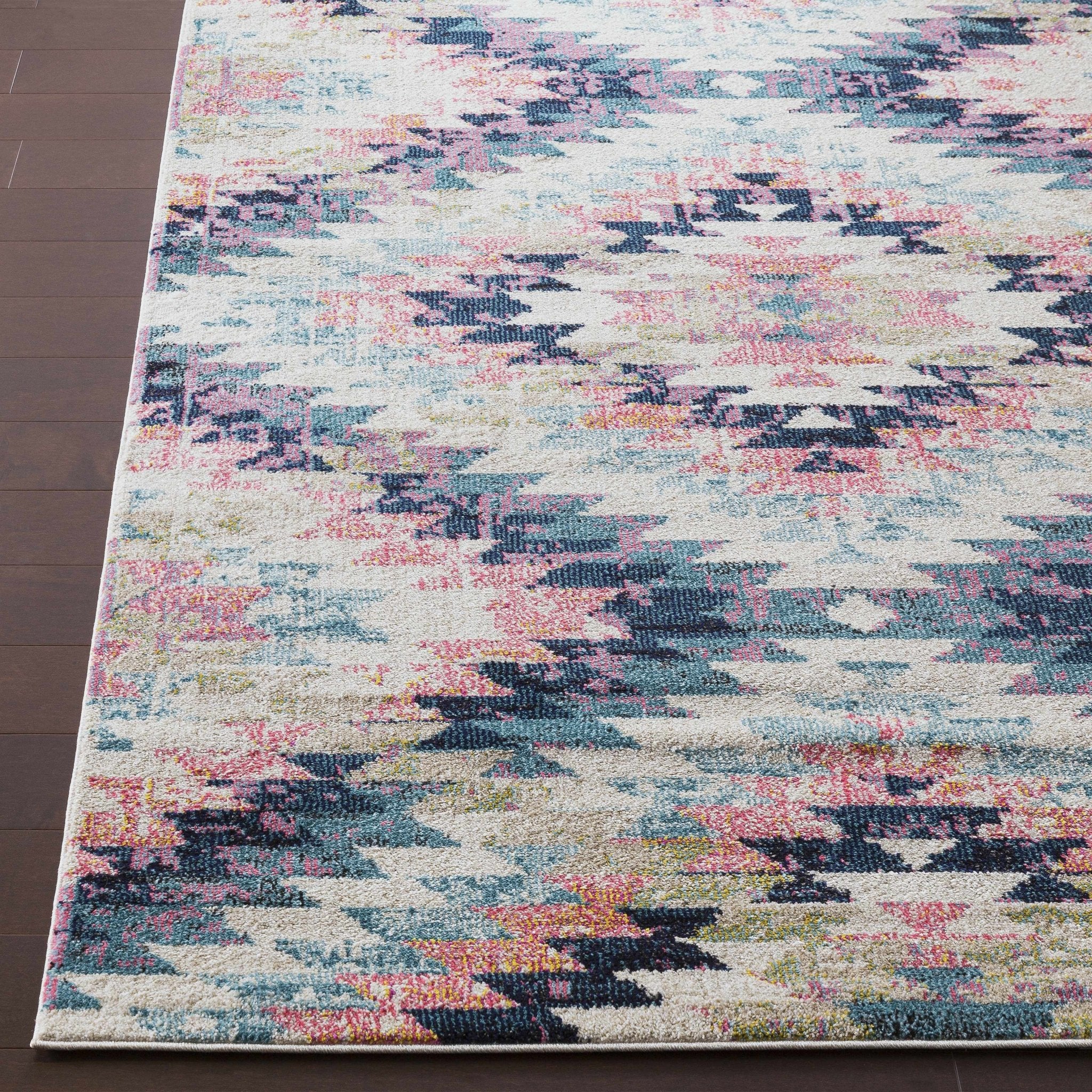 Modern Geometrical Chevron Design Ivory, Pink, Blue and Teal Multi size Rug - Image 6