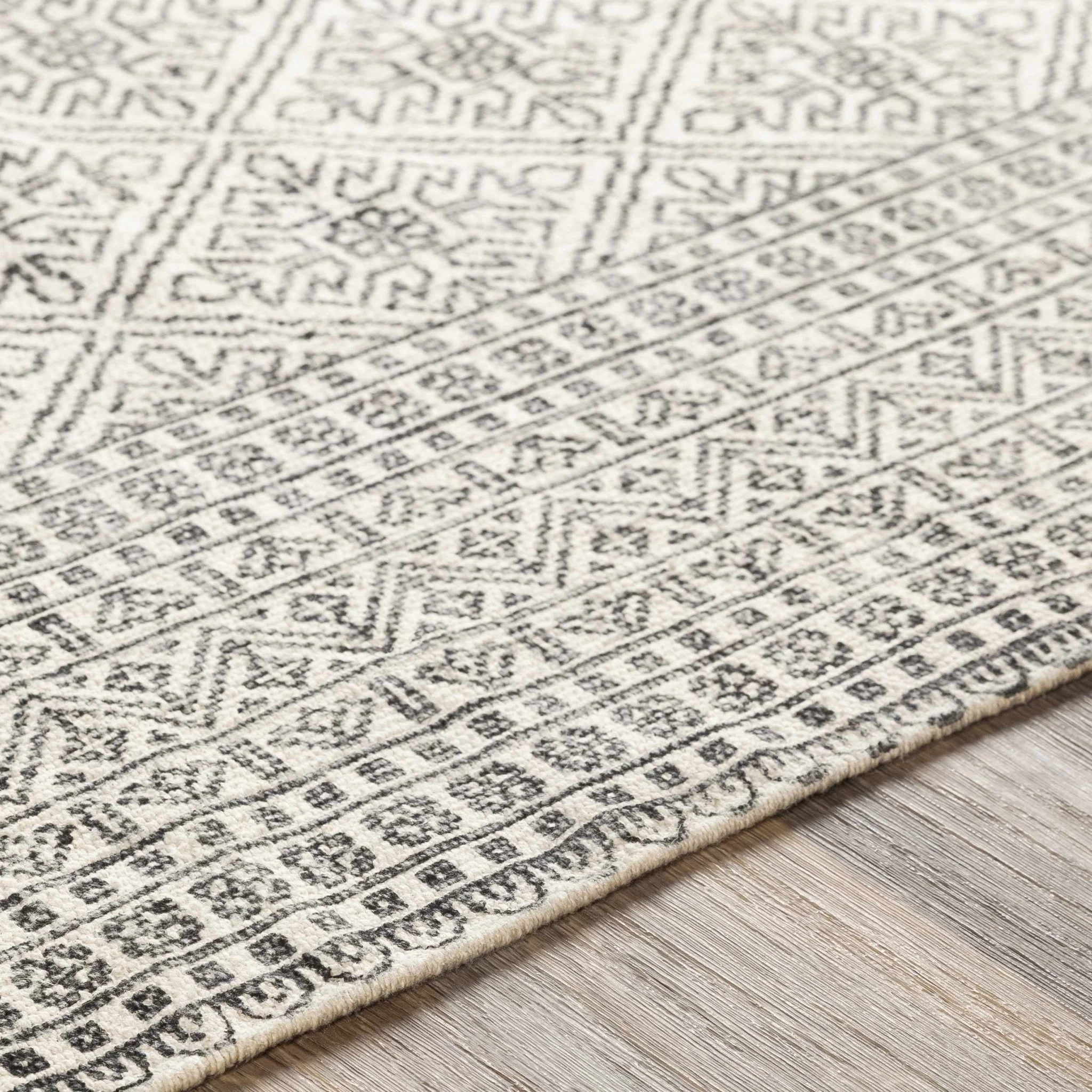 Classic Style Hand Woven Ivory and Charcoal Geometrical area rug - Image 3