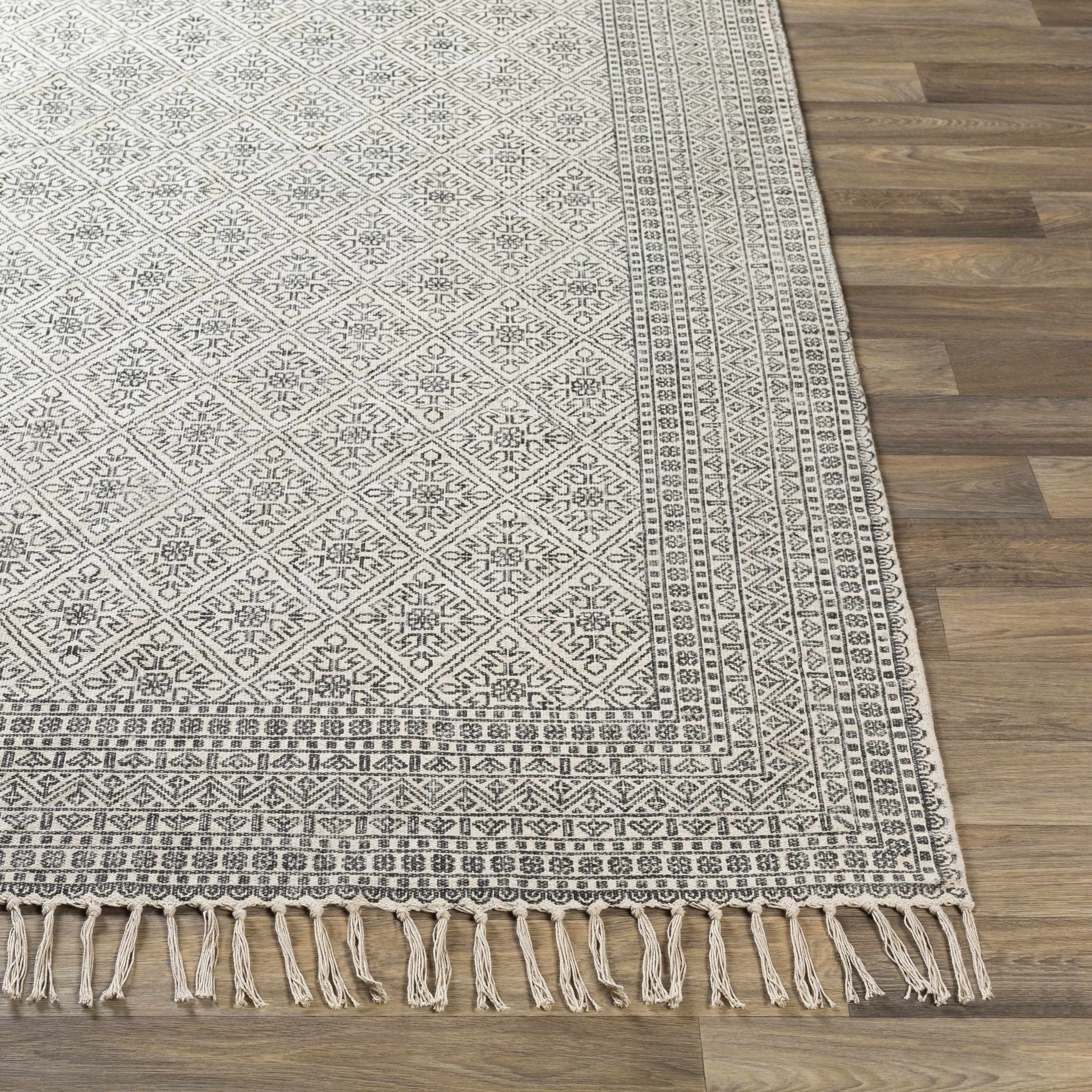 Classic Style Hand Woven Ivory and Charcoal Geometrical area rug - Image 5