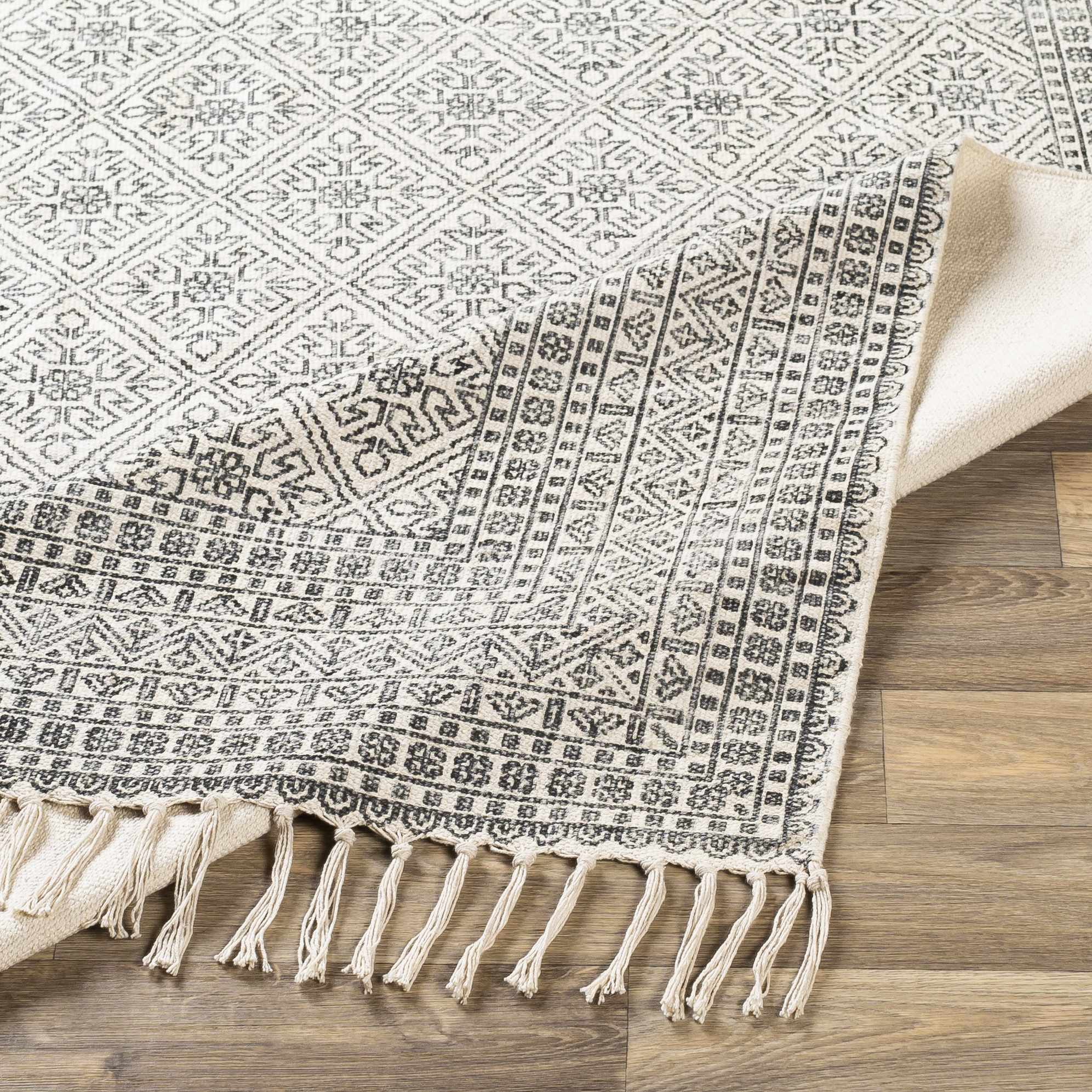Classic Style Hand Woven Ivory and Charcoal Geometrical area rug - Image 6