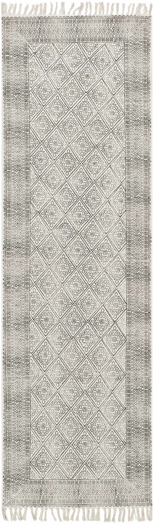 Classic Style Hand Woven Ivory and Charcoal Geometrical area rug - Image 8