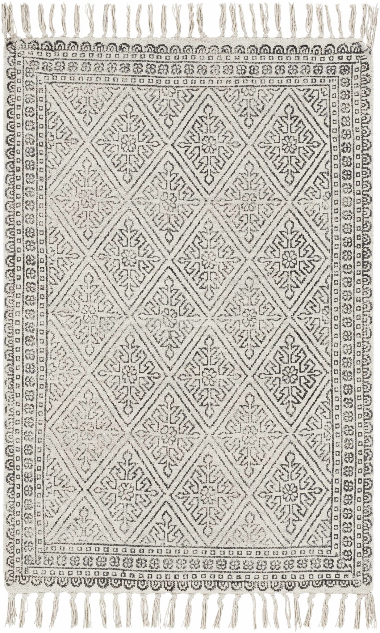 Classic Style Hand Woven Ivory and Charcoal Geometrical area rug - Image 9