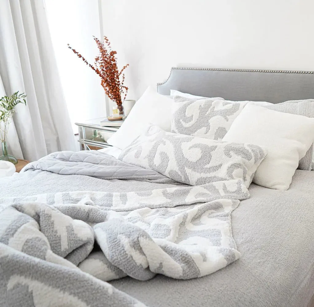 Cloud Gray, Sahara Tan, Coal, Taupe And Off White Modern Soft Plush Throw - Image 5