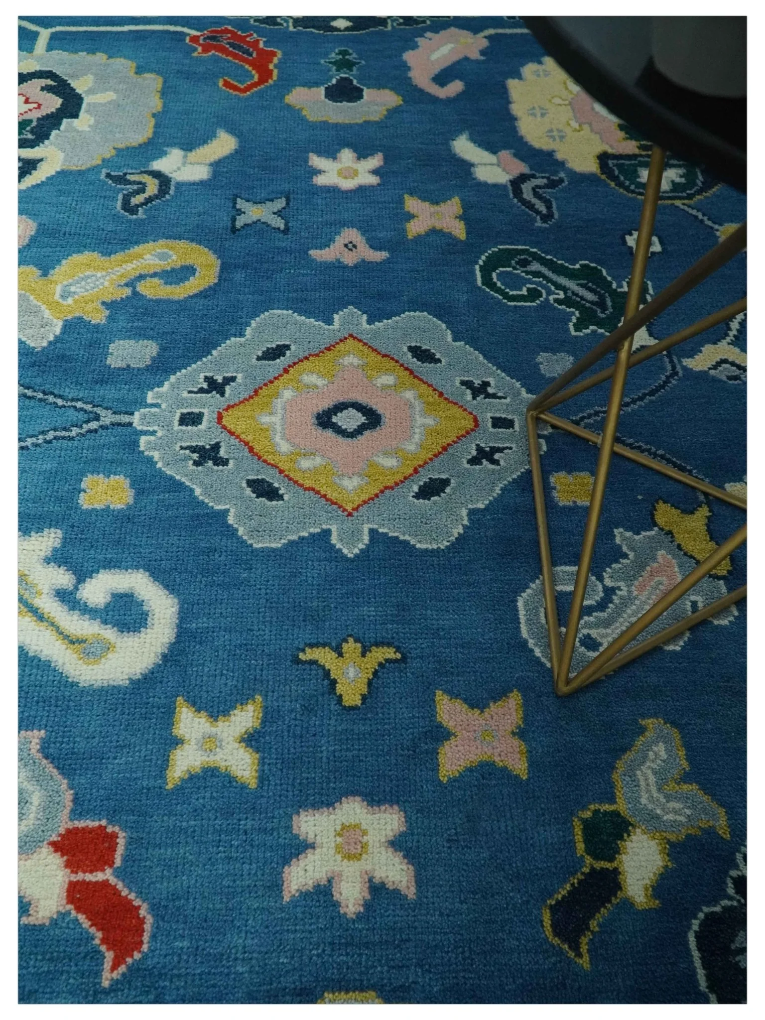 Vibrant colorful Blue Hand Knotted 8x10 Traditional Oushak Wool area Rug - Image 2