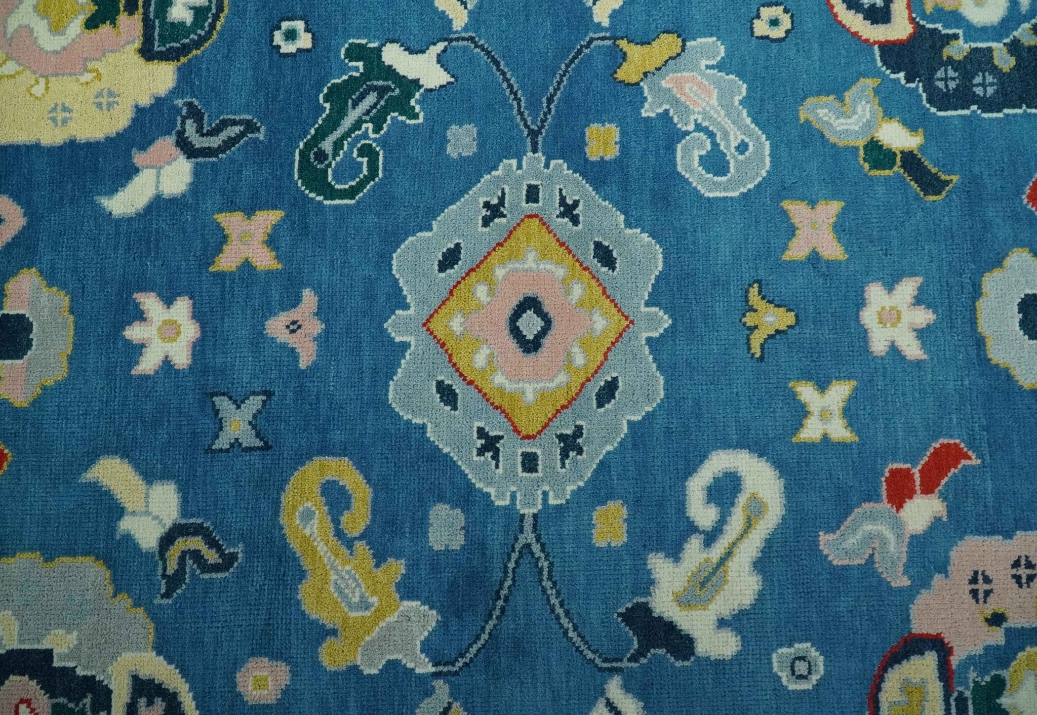 Vibrant colorful Blue Hand Knotted 8x10 Traditional Oushak Wool area Rug - Image 4