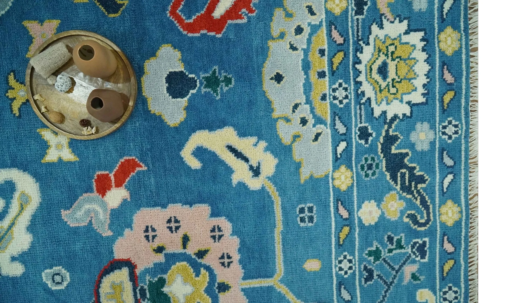 Vibrant colorful Blue Hand Knotted 8x10 Traditional Oushak Wool area Rug - Image 7