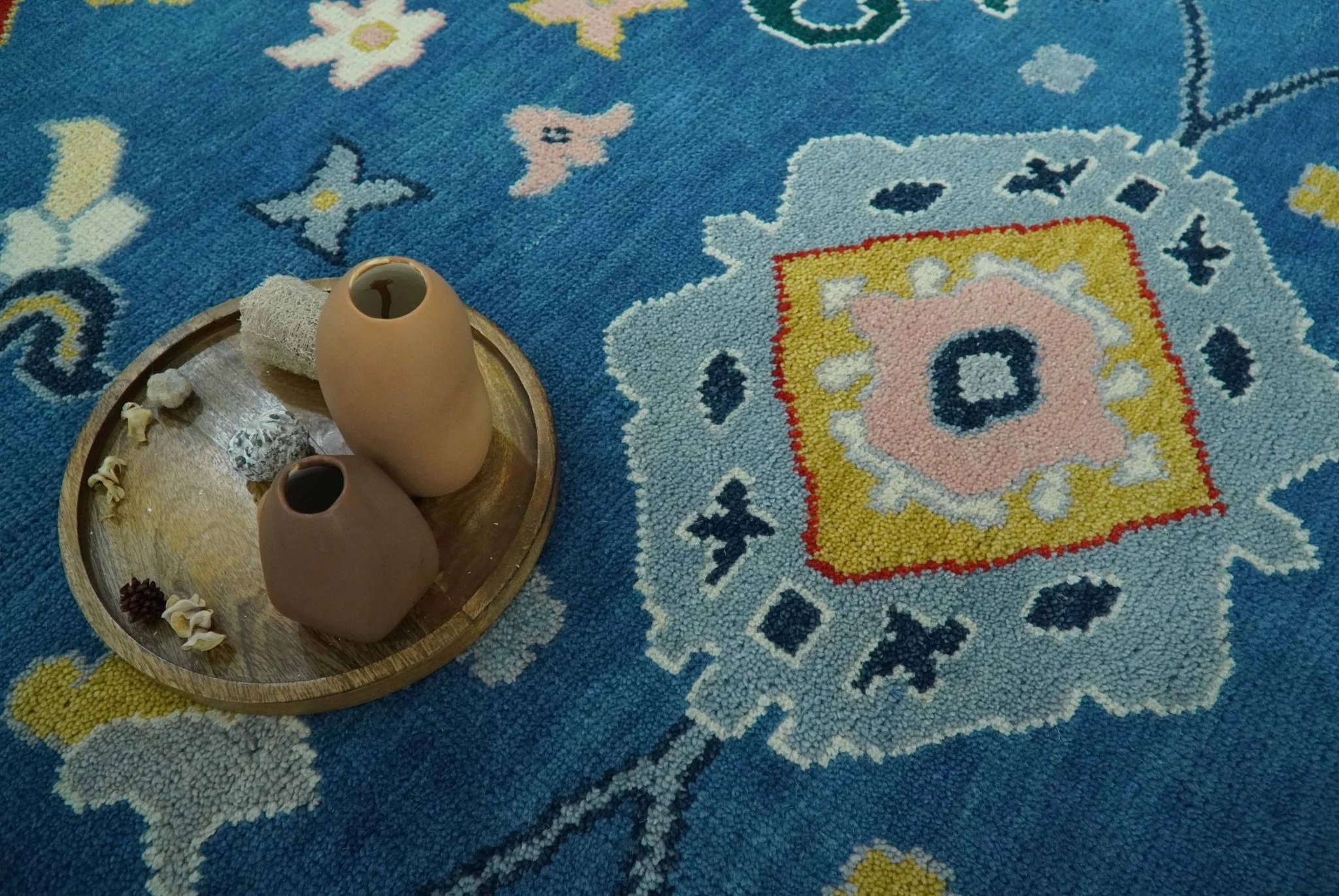 Vibrant colorful Blue Hand Knotted 8x10 Traditional Oushak Wool area Rug - Image 8