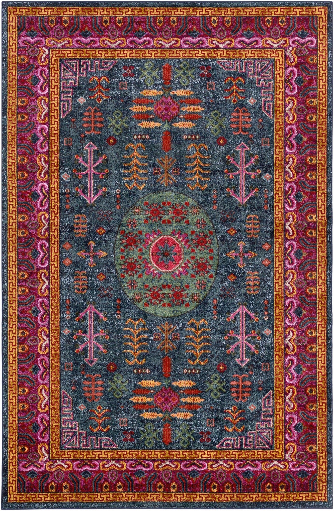 Colorful Green, Blue and Pink Traditional Medallion area rug - Image 3