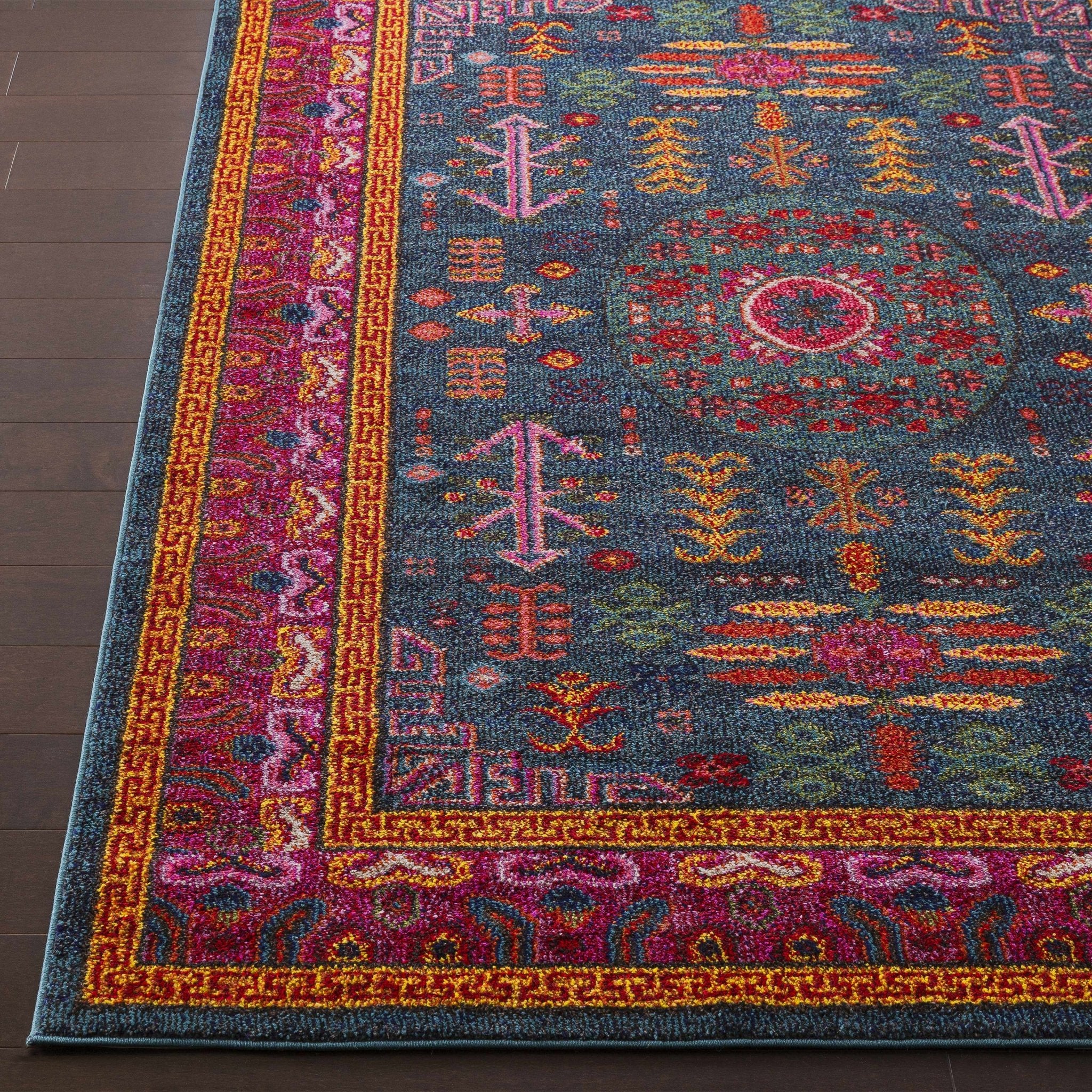 Colorful Green, Blue and Pink Traditional Medallion area rug - Image 6