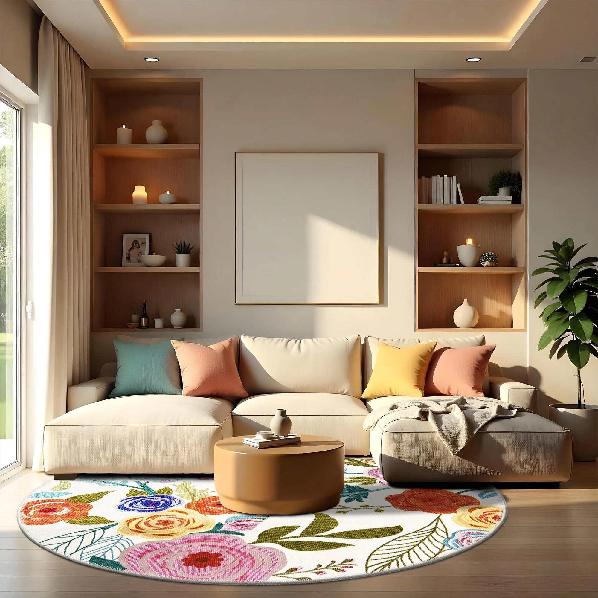 Colorful Modern Floral Machine Washable Cotton Area Rug - Image 2