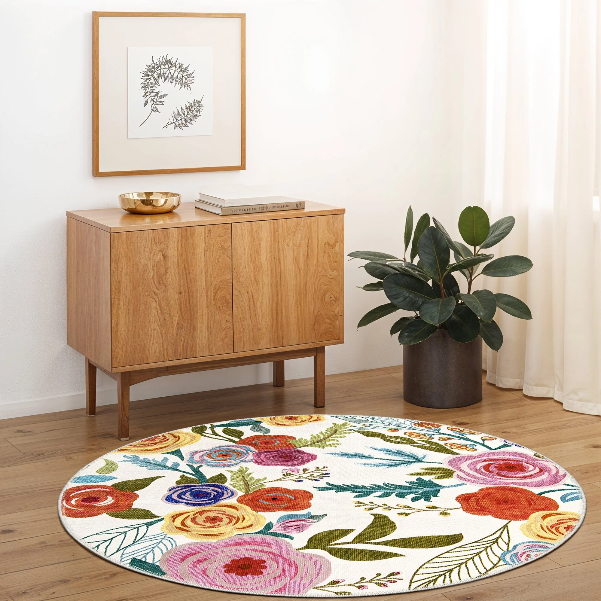 Colorful Modern Floral Machine Washable Cotton Area Rug - Image 3