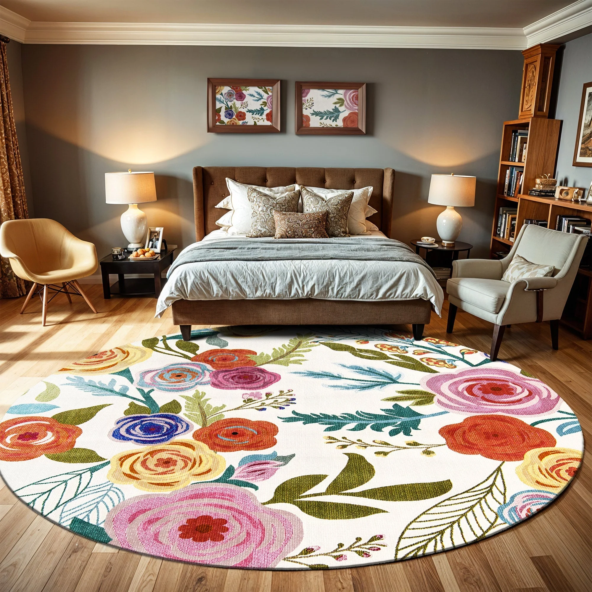 Colorful Modern Floral Machine Washable Cotton Area Rug - Image 4